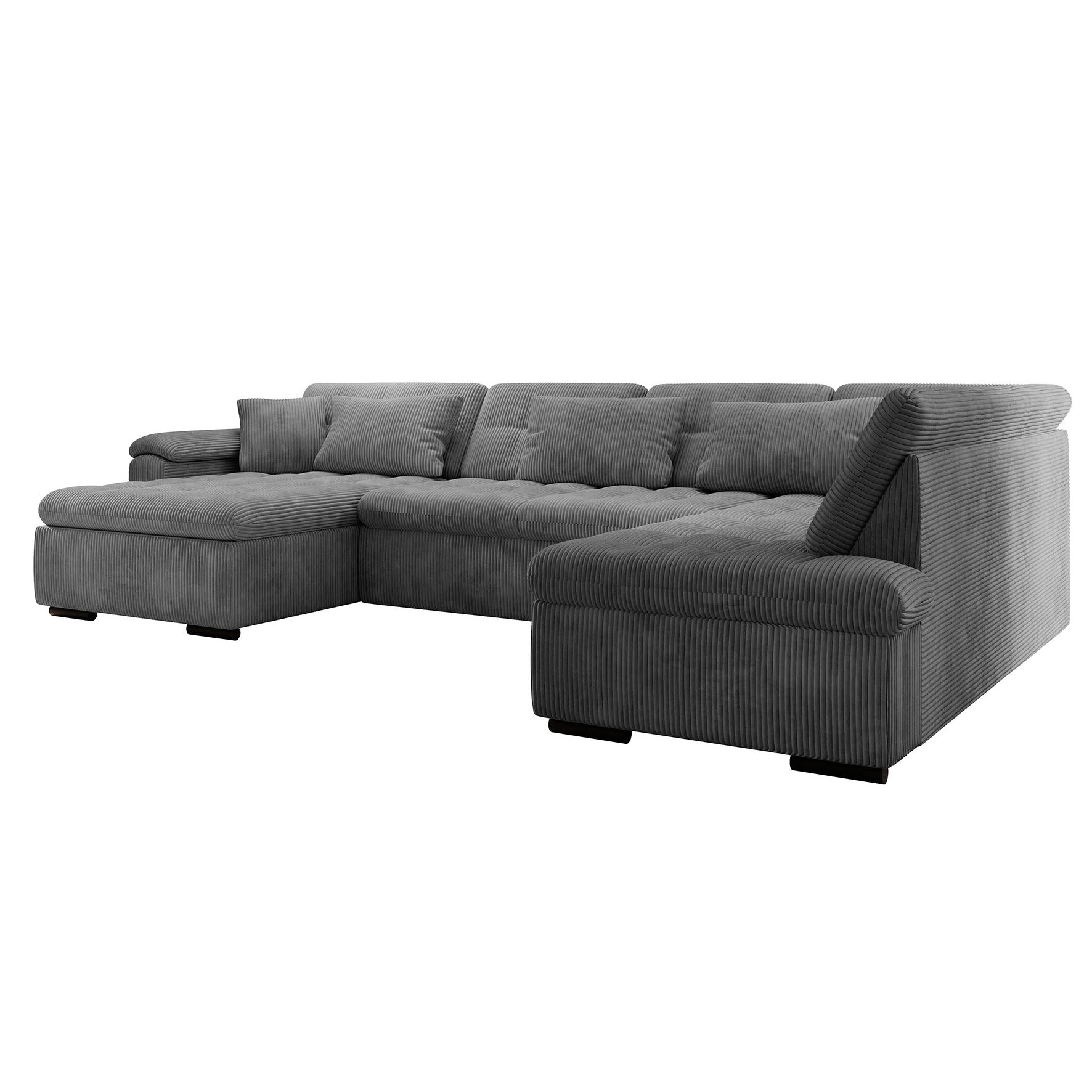 Nicoreta - Hoekbank 5-zits met chaise longue - Ribstof donkergrijs - Links