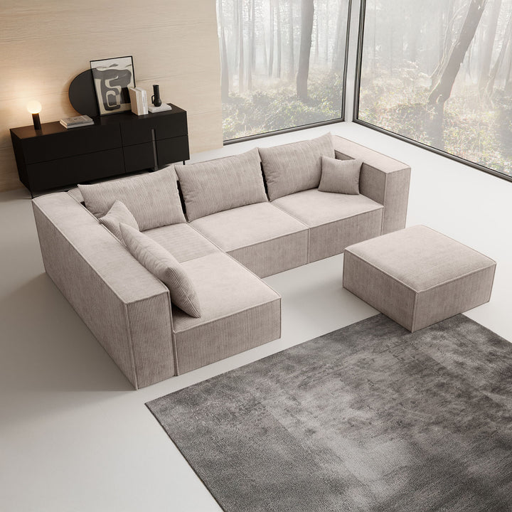 Pudsey - Hoekbank 3-zits - Ribstof beige - Universeel