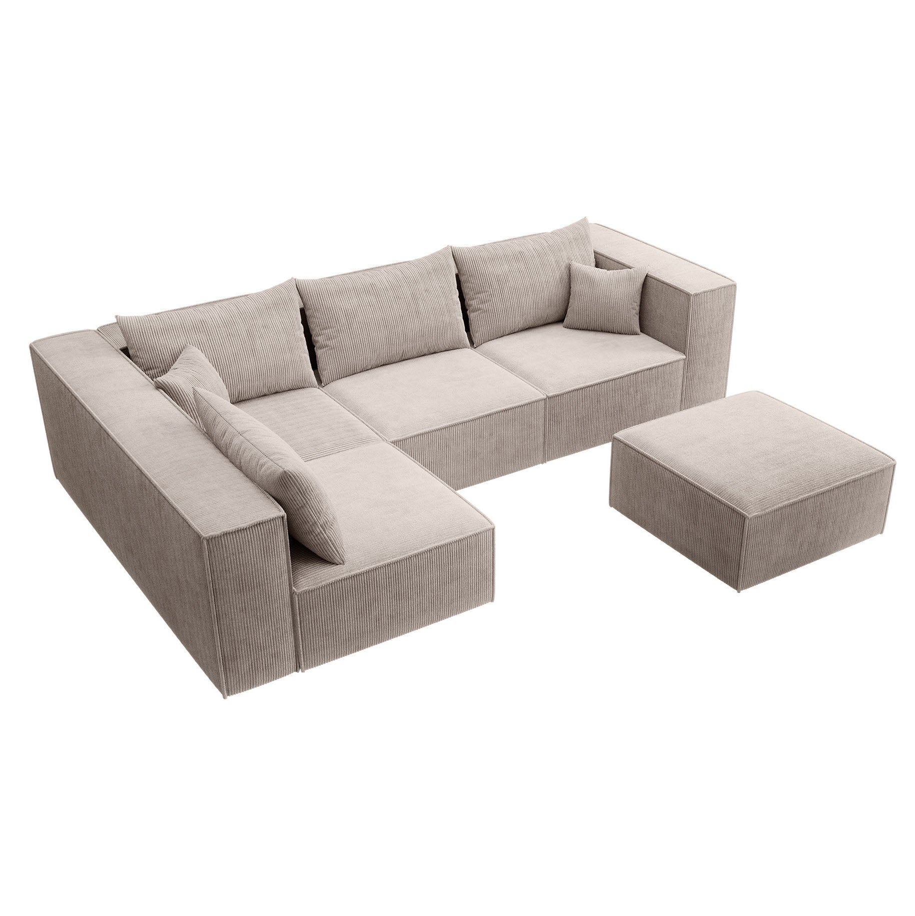 Pudsey - Hoekbank 3-zits - Ribstof beige - Universeel