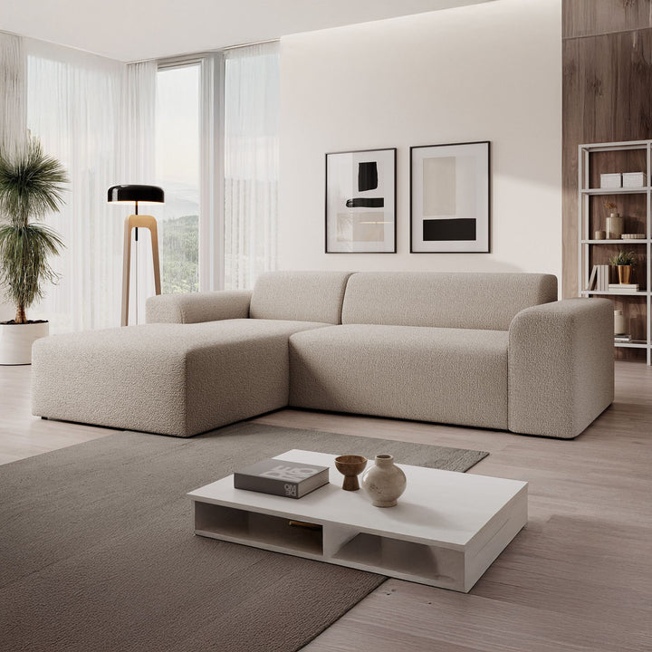 Zamzi - Hoekbank 3-zits met chaise longue - Teddystof beige - Links