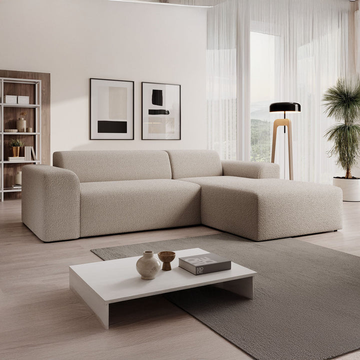 Zamzi - Hoekbank 3-zits met chaise longue - Teddystof beige - Rechts