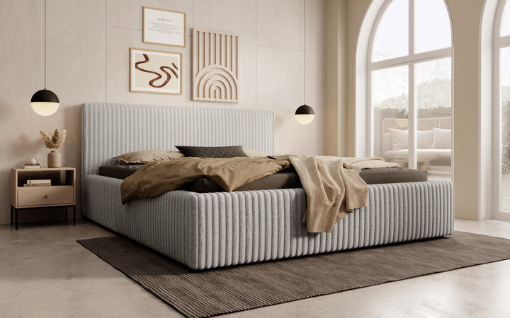 Infinity - Tweepersoonsbed - Fluffy ribstof grijs - 160x200 cm