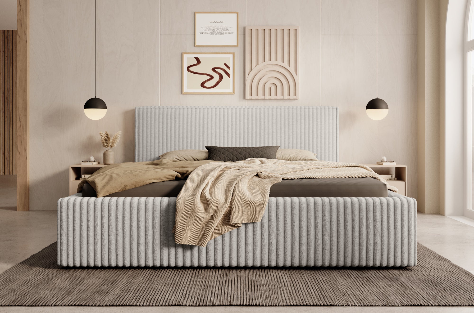 Infinity - Tweepersoonsbed - Fluffy ribstof grijs - 160x200 cm