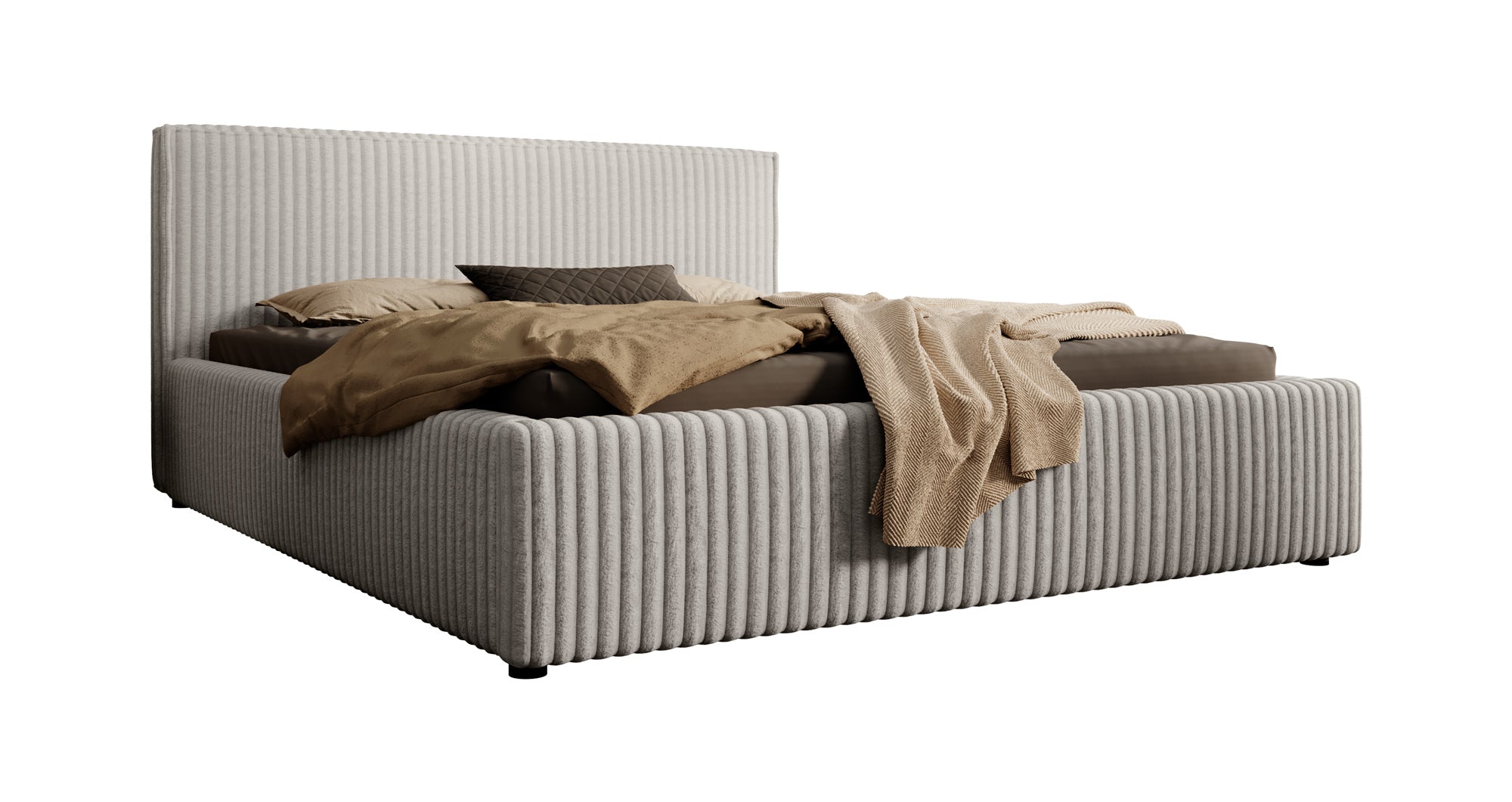 Infinity - Tweepersoonsbed - Fluffy ribstof grijs - 160x200 cm