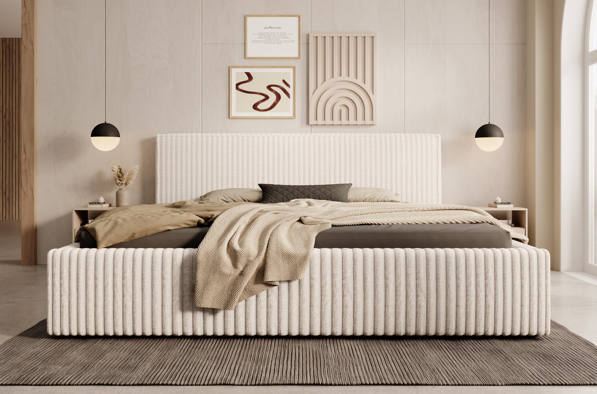 Infinity - Tweepersoonsbed - Fluffy ribstof beige - 180x200 cm