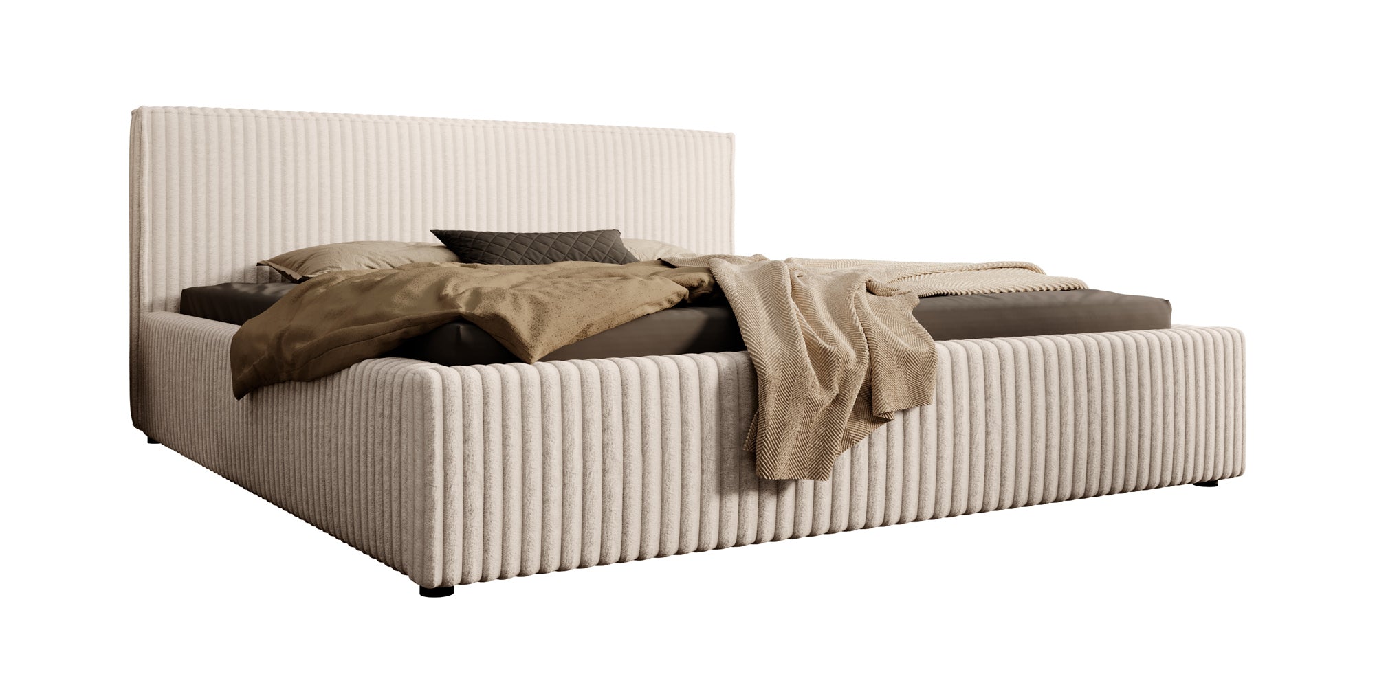 Infinity - Tweepersoonsbed - Fluffy ribstof beige - 180x200 cm