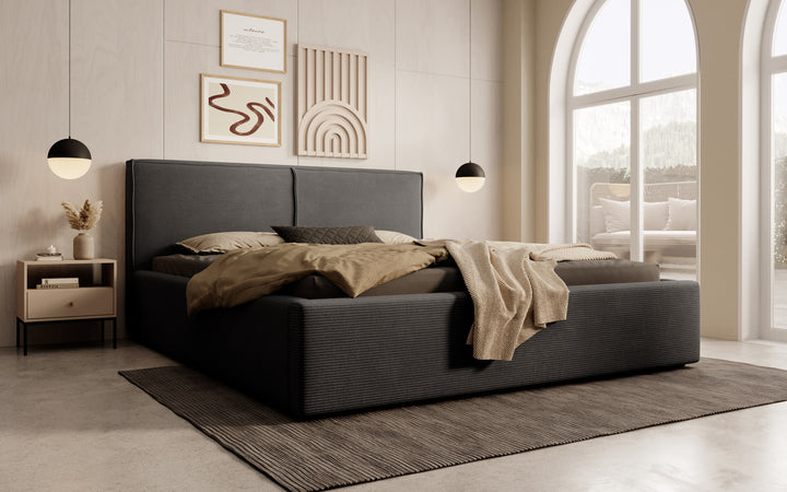 Infinity - Tweepersoonsbed - Ribstof zwart - 160x200 cm