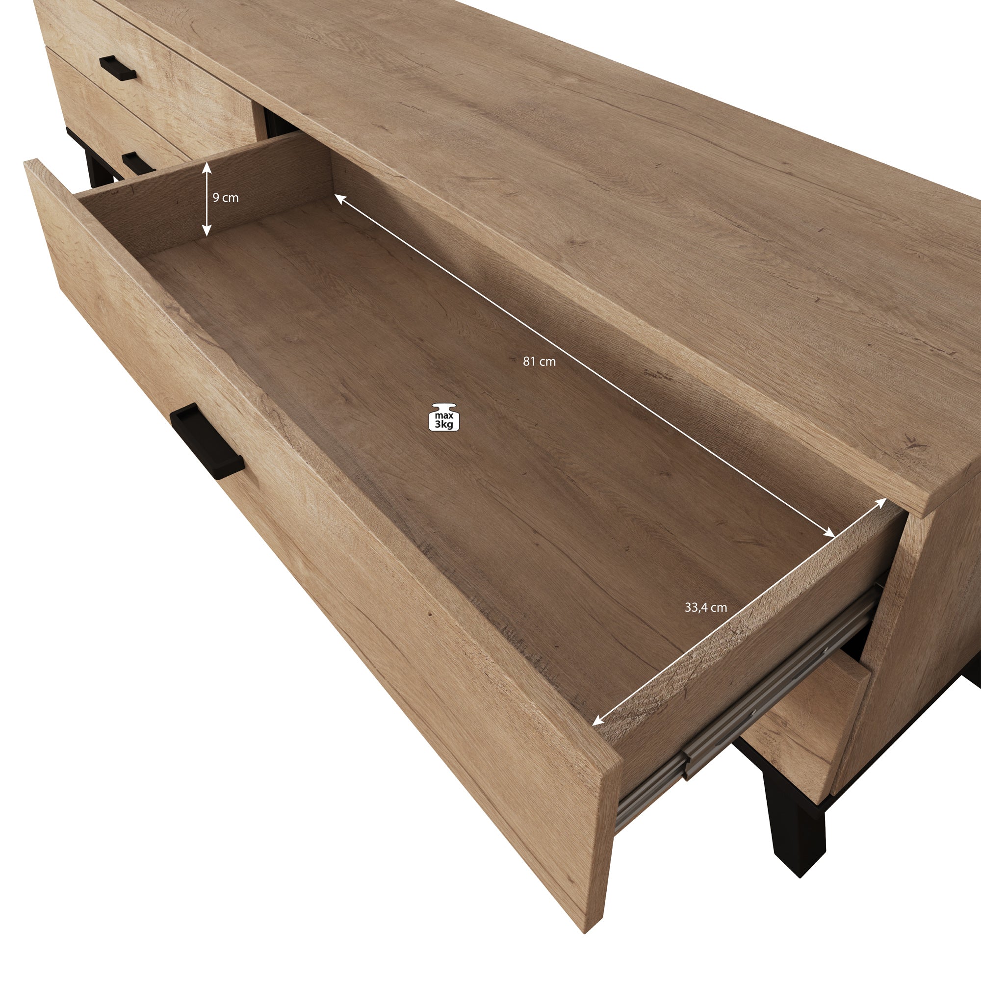 Jenny - TV-Meubel met 4 lades - Eiken - 181 cm