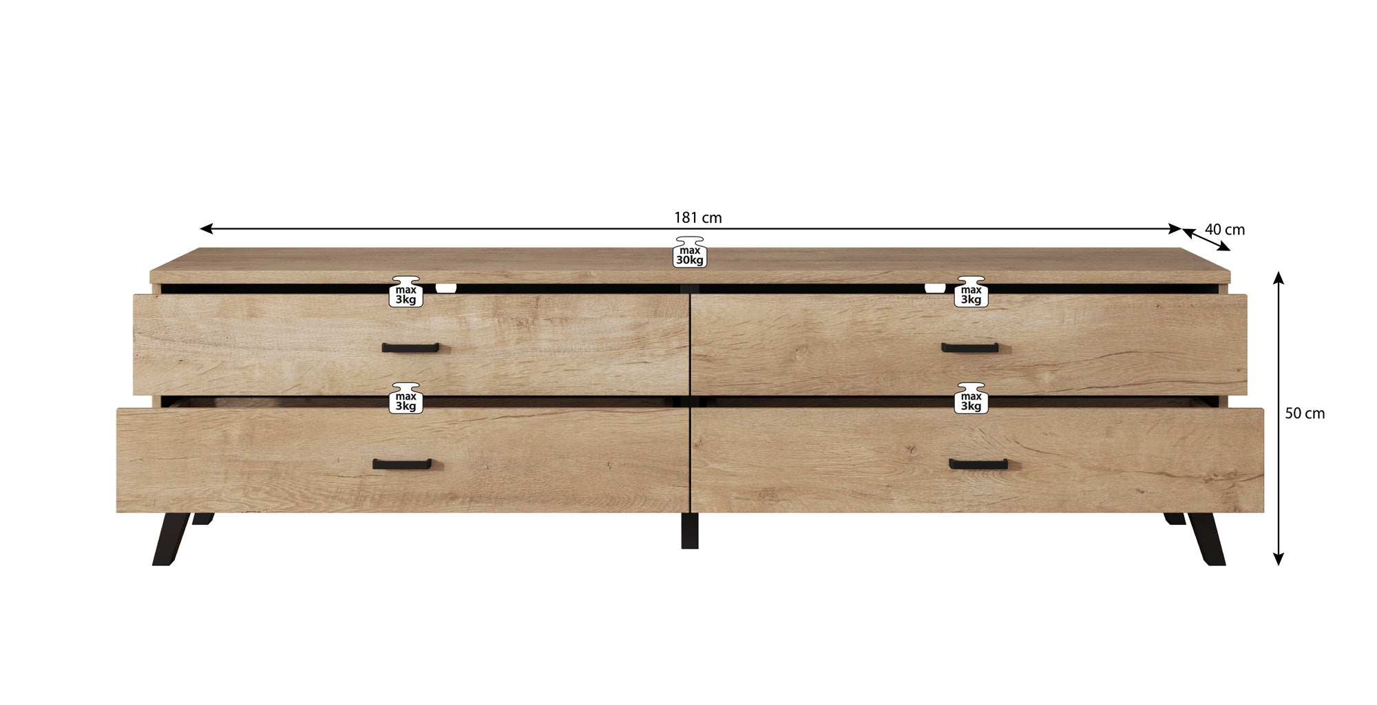 Jenny - TV-Meubel met 4 lades - Eiken - 181 cm