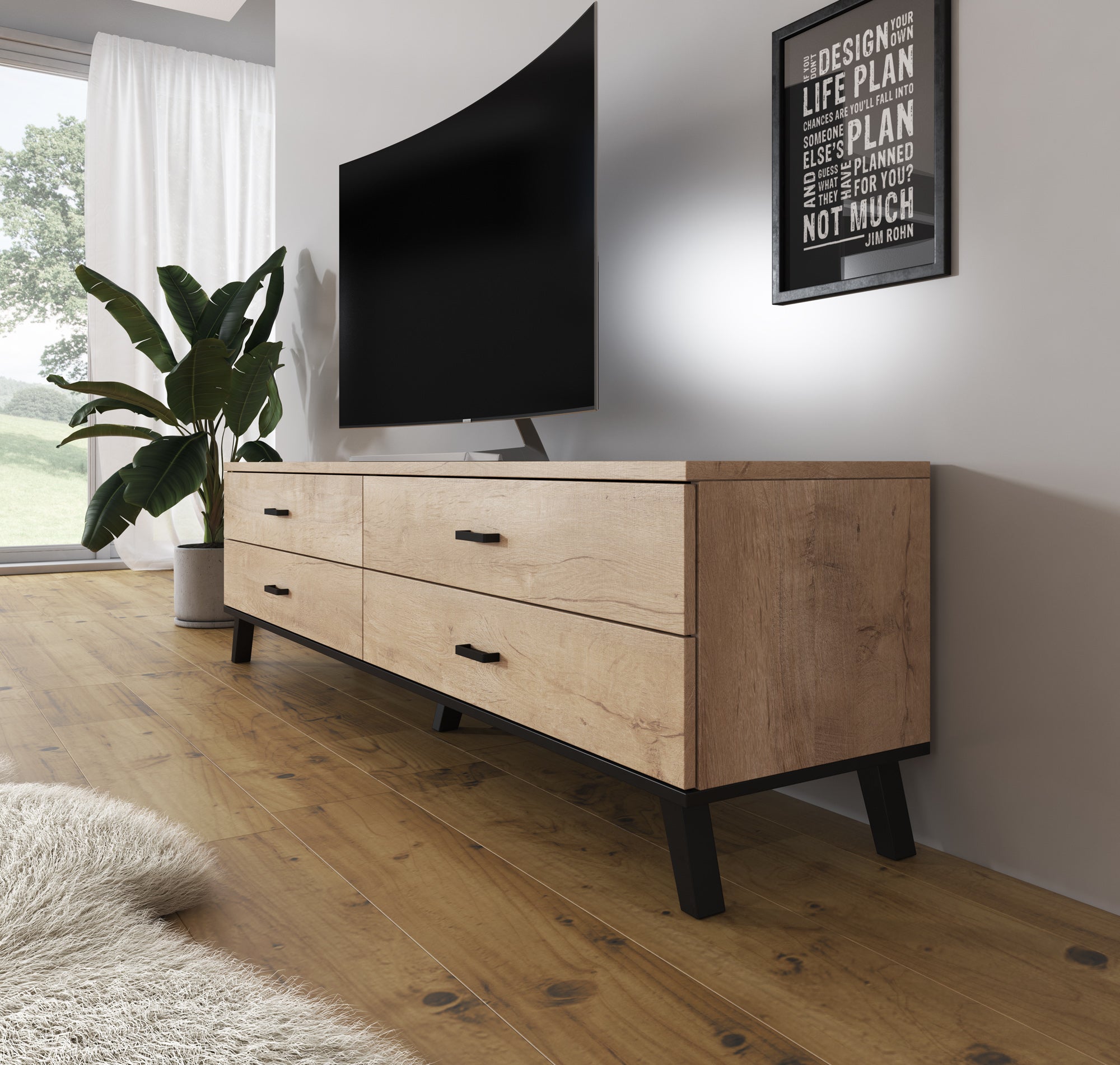 Jenny - TV-Meubel met 4 lades - Eiken - 181 cm