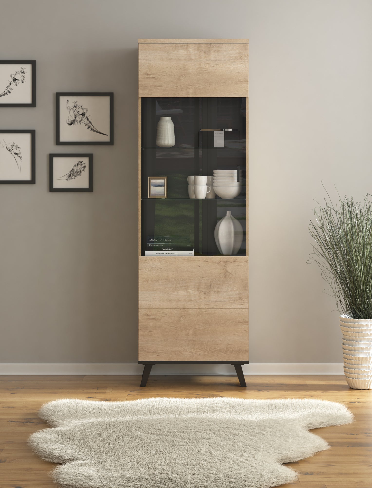 Jenny - Vitrinekast - Eiken/zwart - 61x40x191 cm
