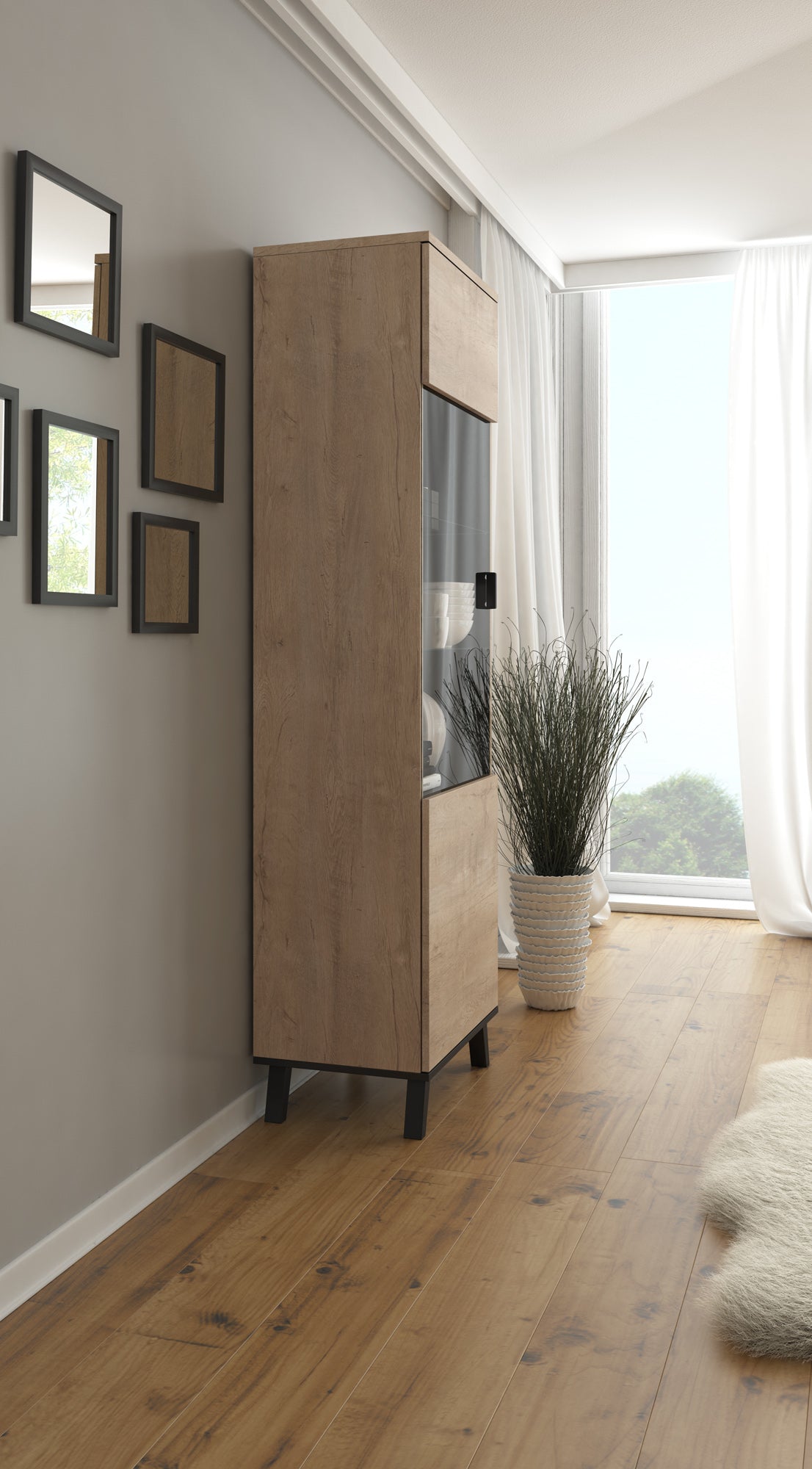 Jenny - Vitrinekast - Eiken/zwart - 61x40x191 cm