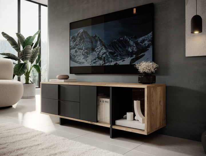 Jonna - TV-Meubel - Eiken/zwart - 160 cm