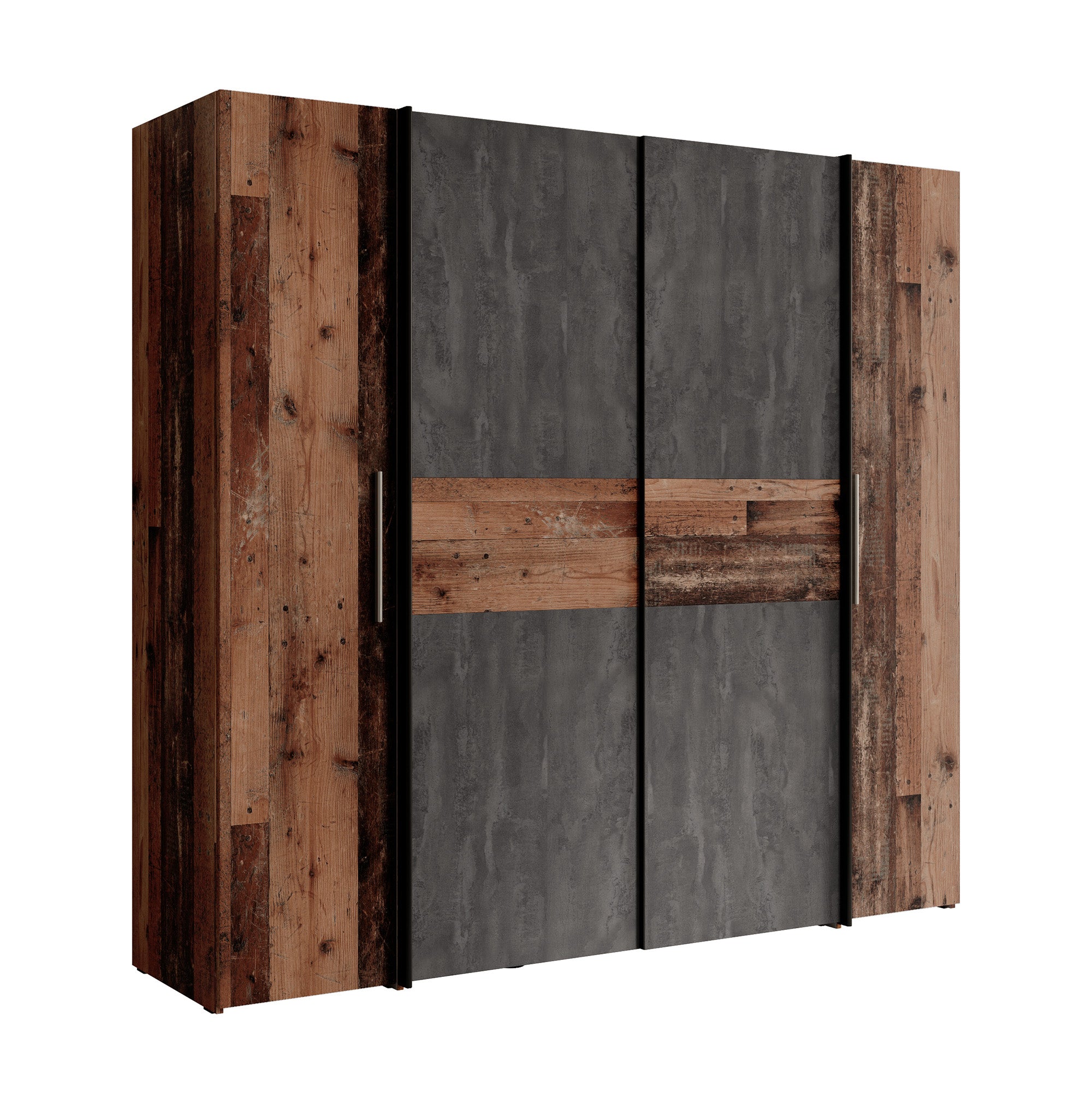 Kassel - Kledingkast met schuifdeuren - Old wood/grijs - 200x191x62 cm