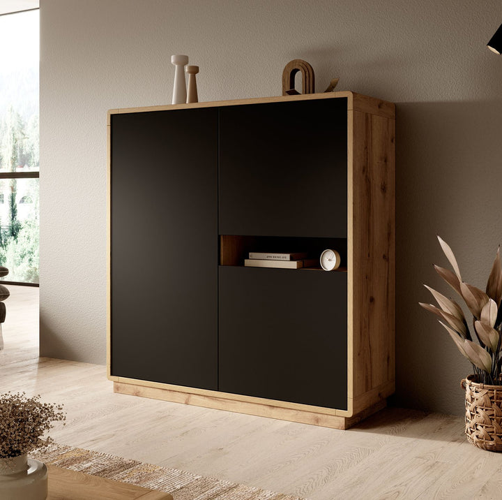 Acuna - Opbergkast met 3 deuren - Zwart/eiken - 121x40x126 cm