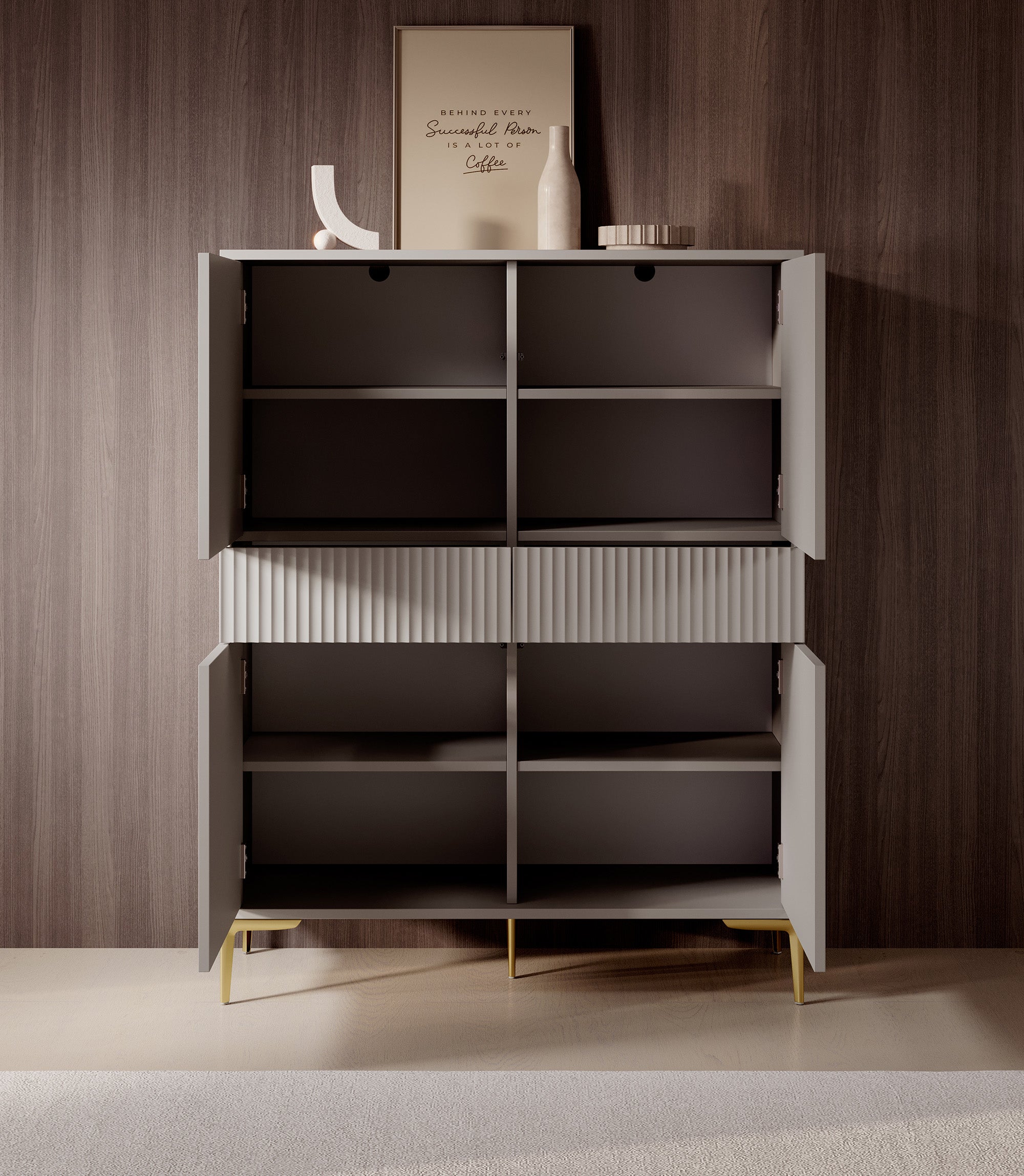 Five - Opbergkast met 4 deuren - Beige - 103x38x133 cm