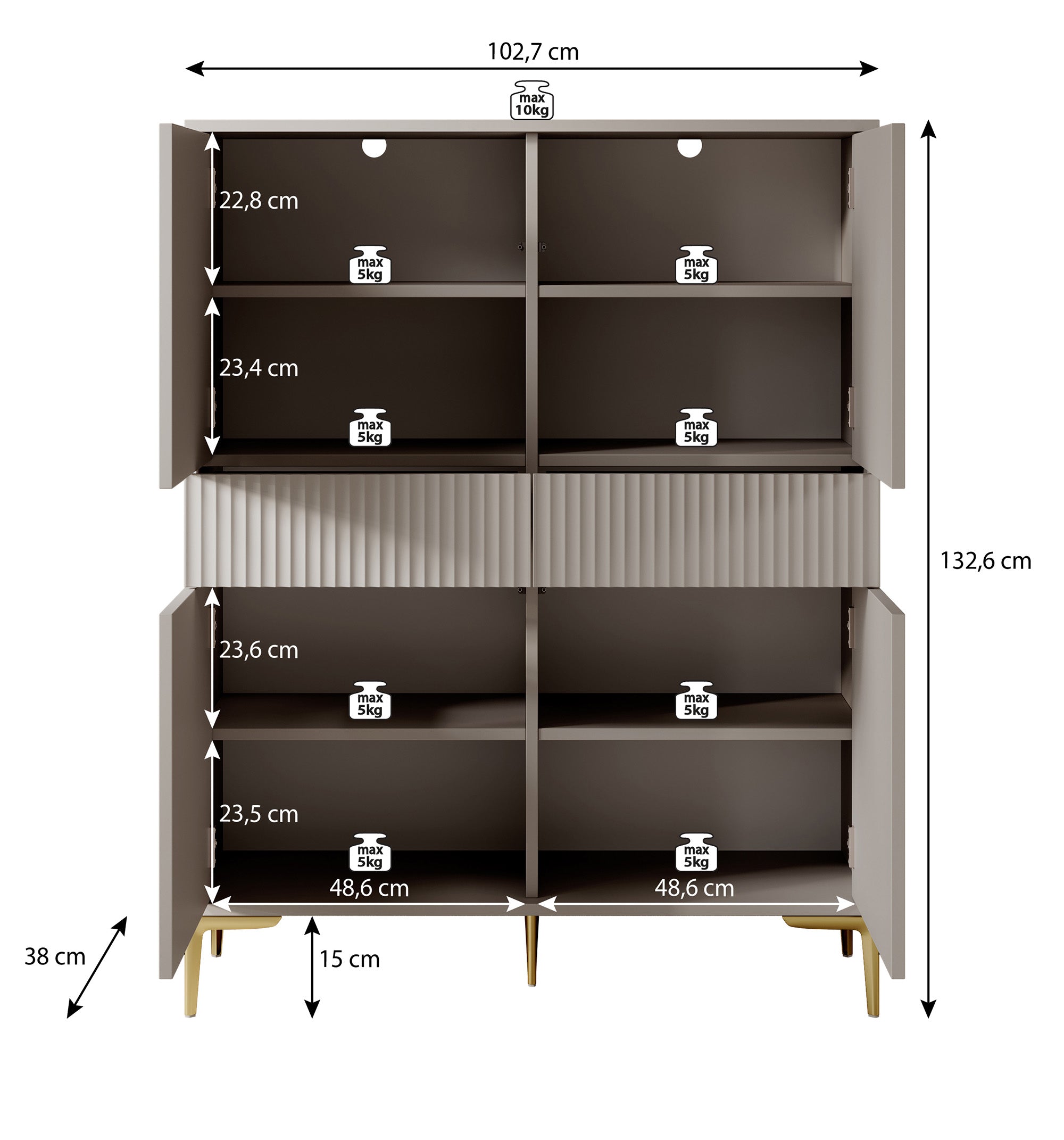 Five - Opbergkast met 4 deuren - Beige - 103x38x133 cm