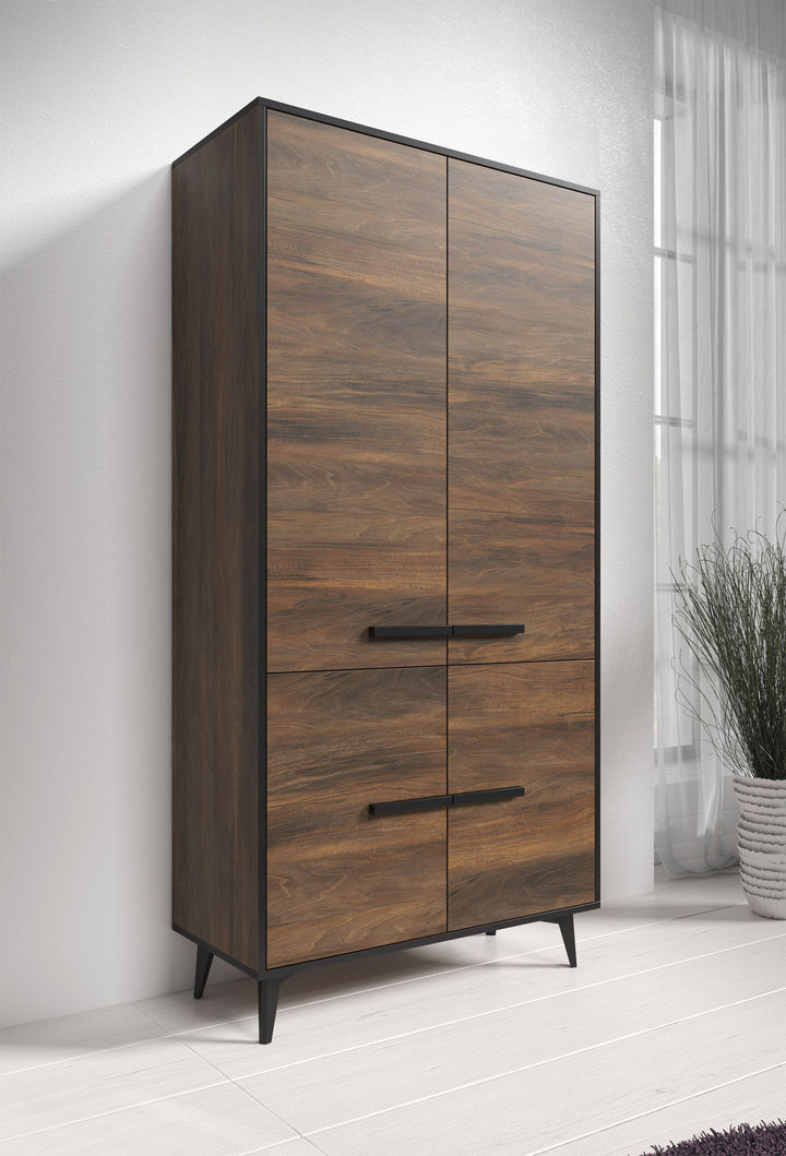 Frey - Opbergkast 4 deuren - Donker eiken/zwart - 91x40x185 cm