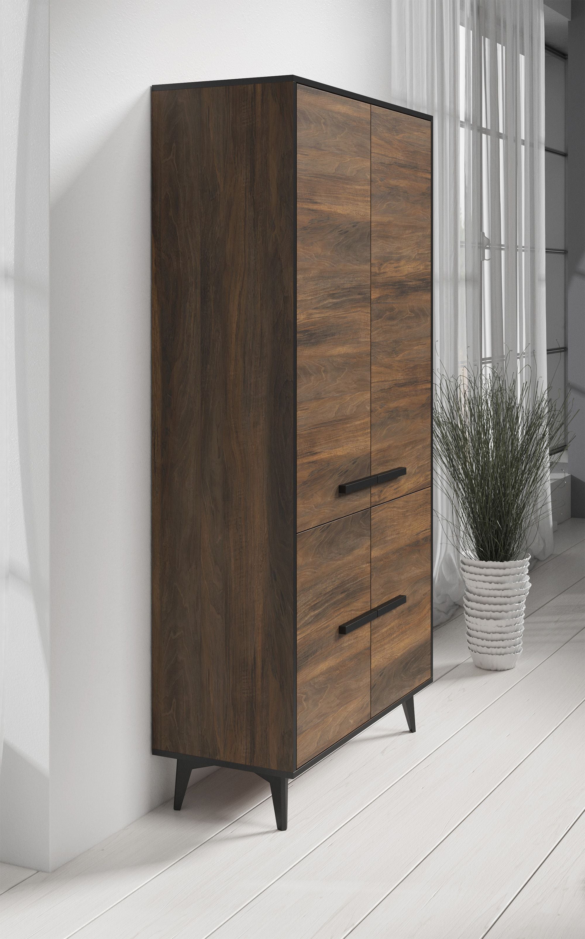 Frey - Opbergkast 4 deuren - Donker eiken/zwart - 91x40x185 cm