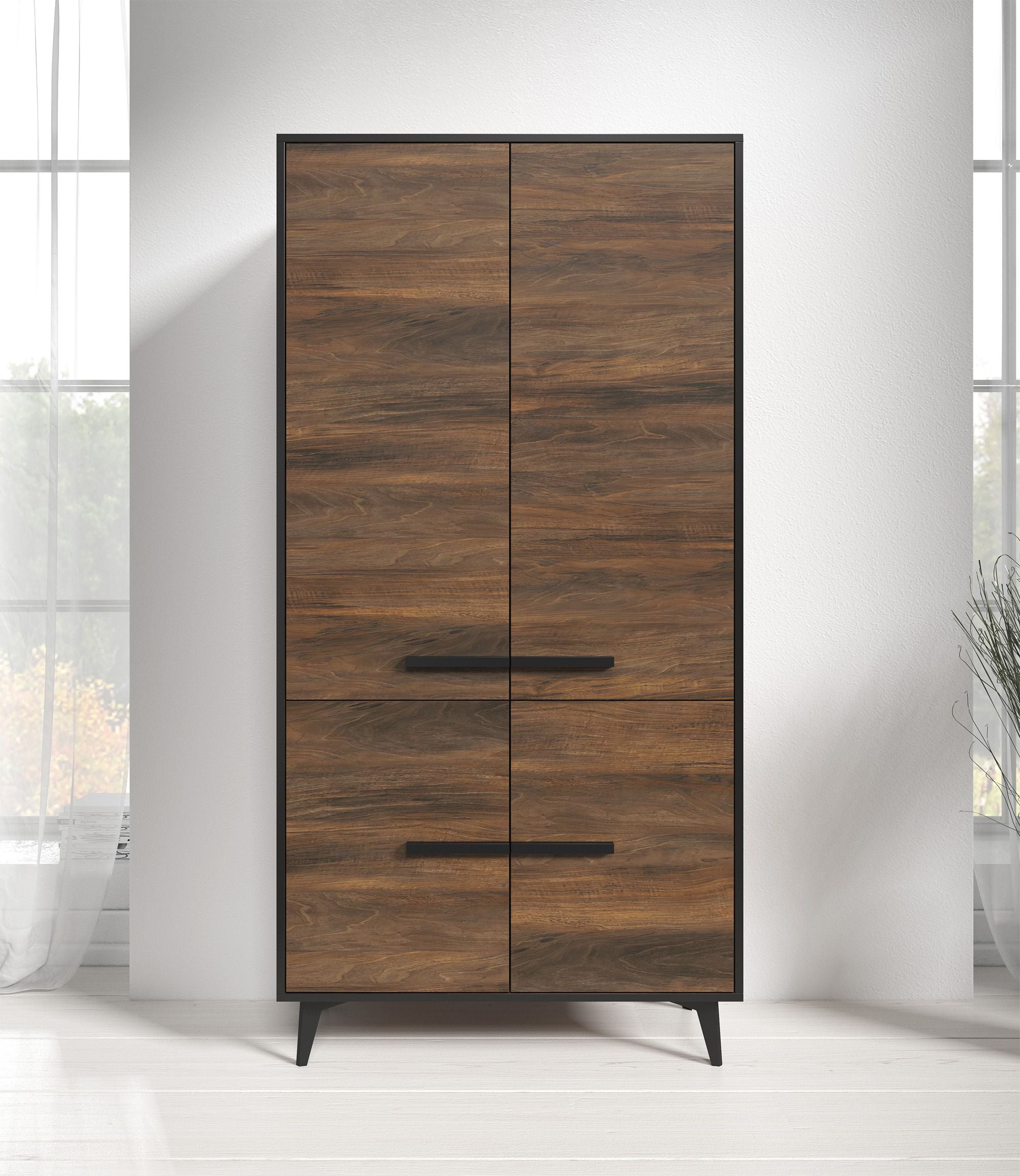 Frey - Opbergkast 4 deuren - Donker eiken/zwart - 91x40x185 cm