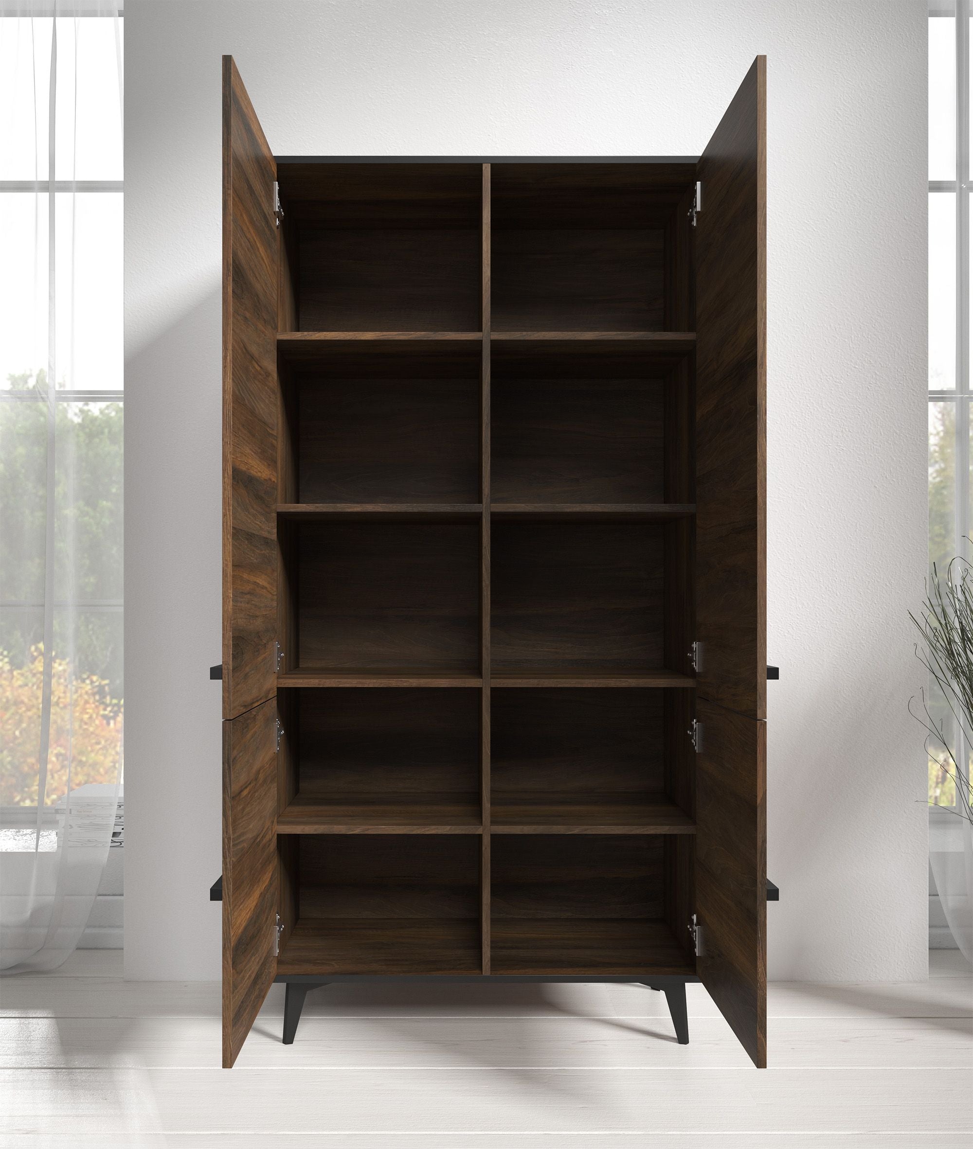 Frey - Opbergkast 4 deuren - Donker eiken/zwart - 91x40x185 cm
