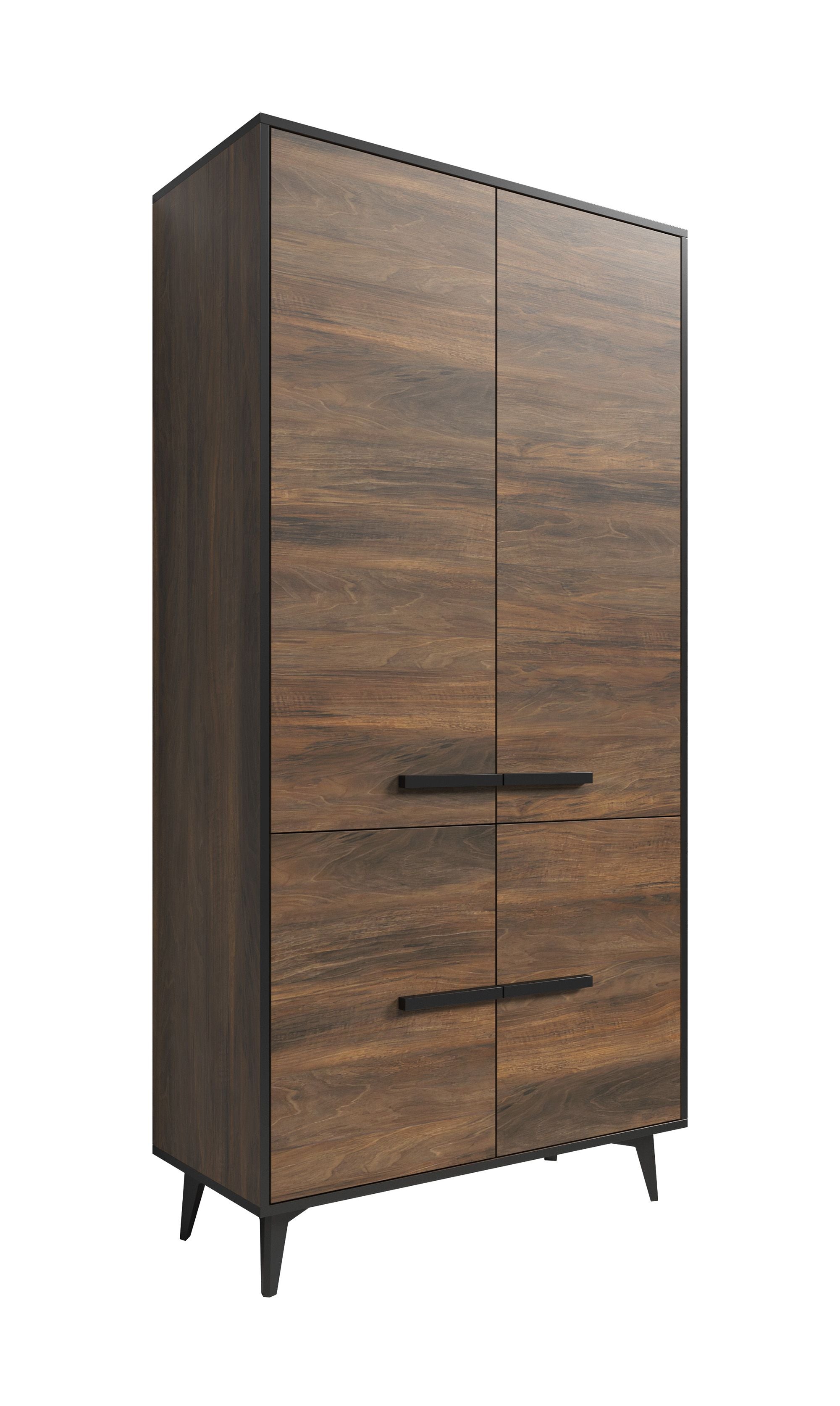 Frey - Opbergkast 4 deuren - Donker eiken/zwart - 91x40x185 cm