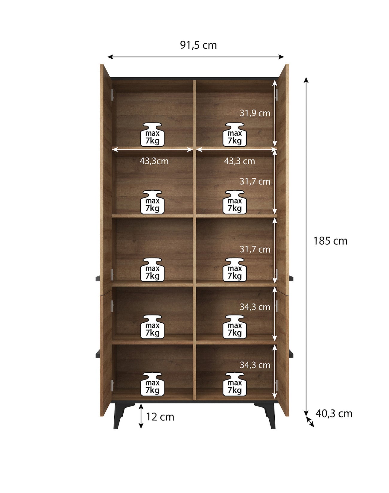 Frey - Opbergkast 4 deuren - Donker eiken/zwart - 91x40x185 cm