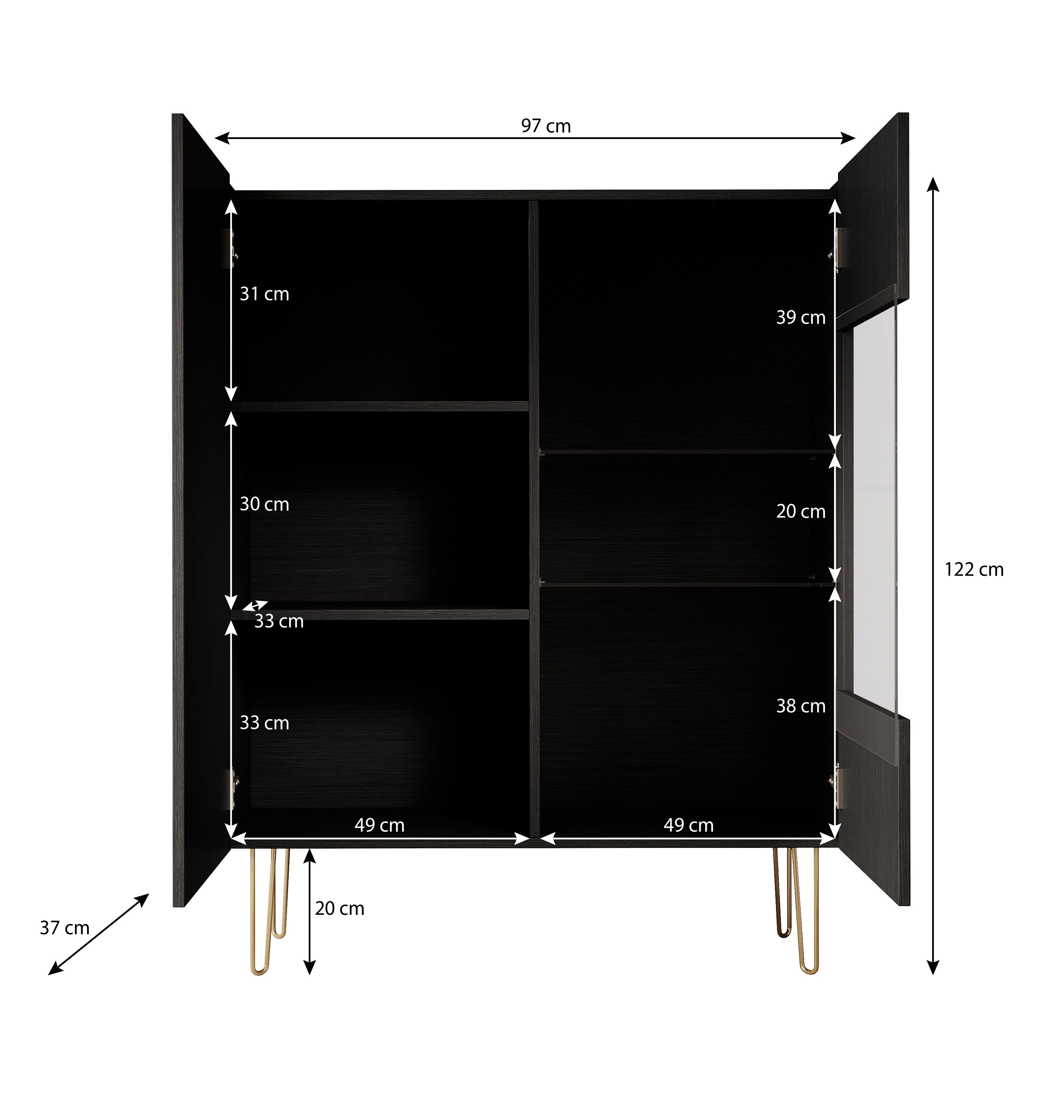Hacienda - Kast - Zwart - 97x37x122 cm