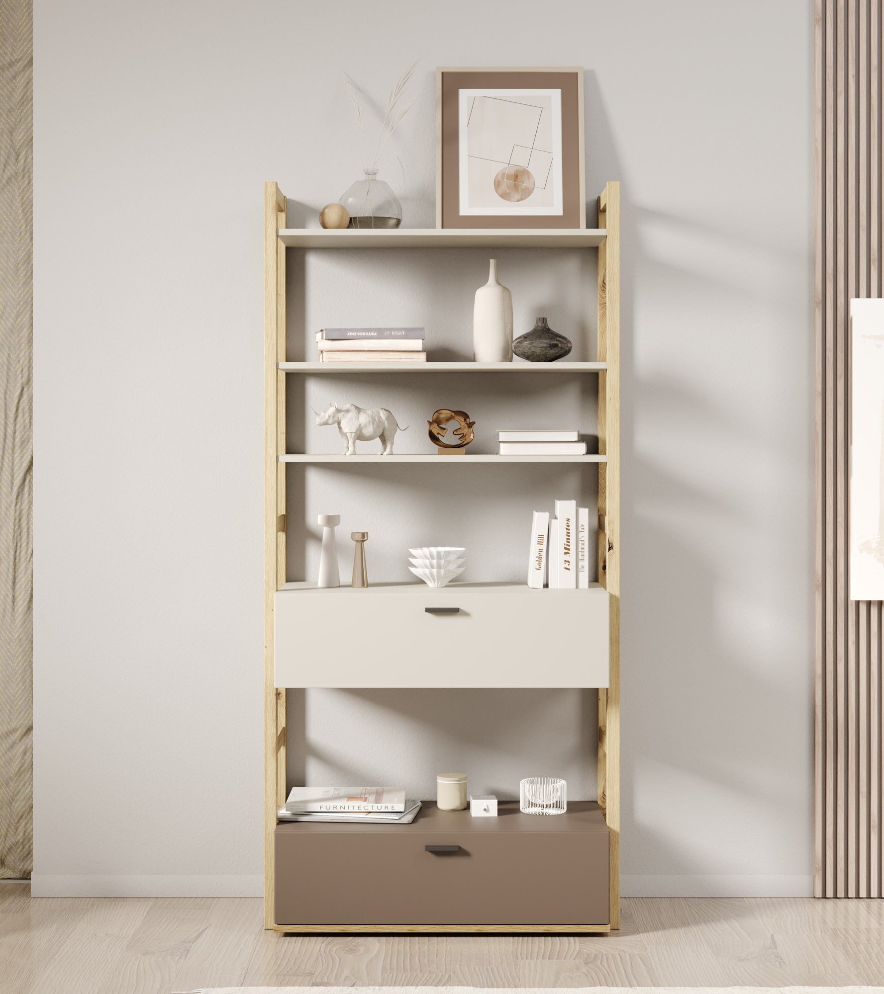 Livingston - Boekenkast - Beige - 85x40x180 cm