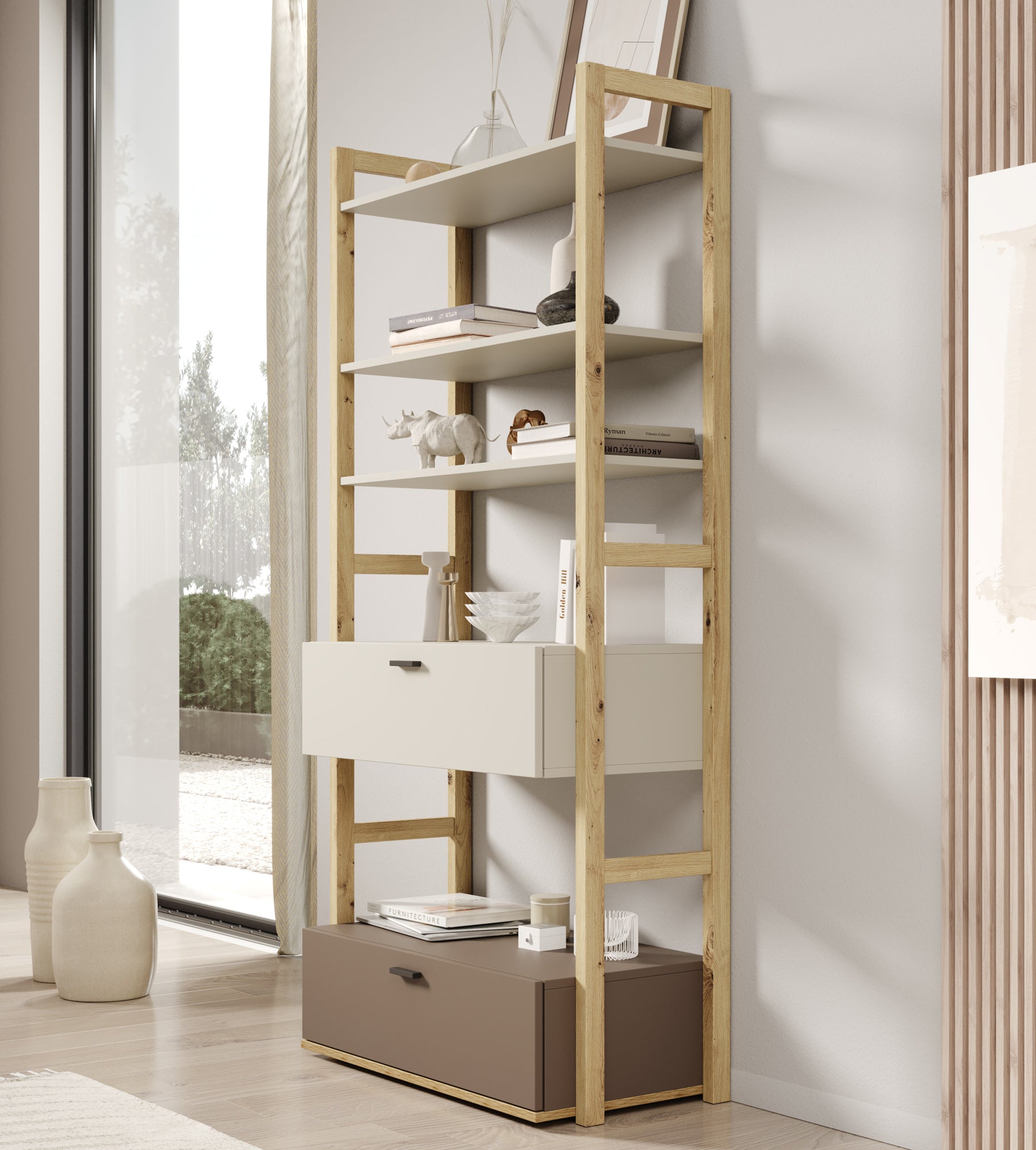 Livingston - Boekenkast - Beige - 85x40x180 cm