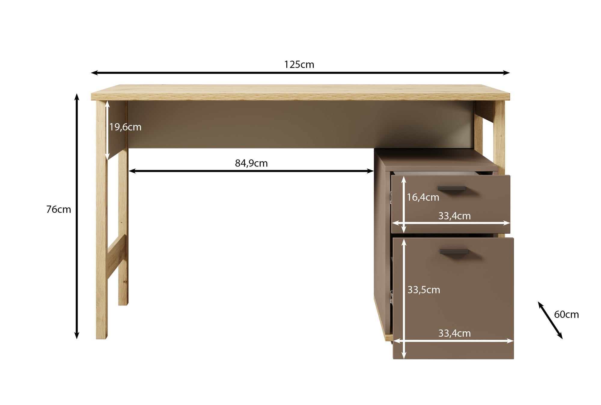 Livingston - Bureau - Eiken - 125x60 cm