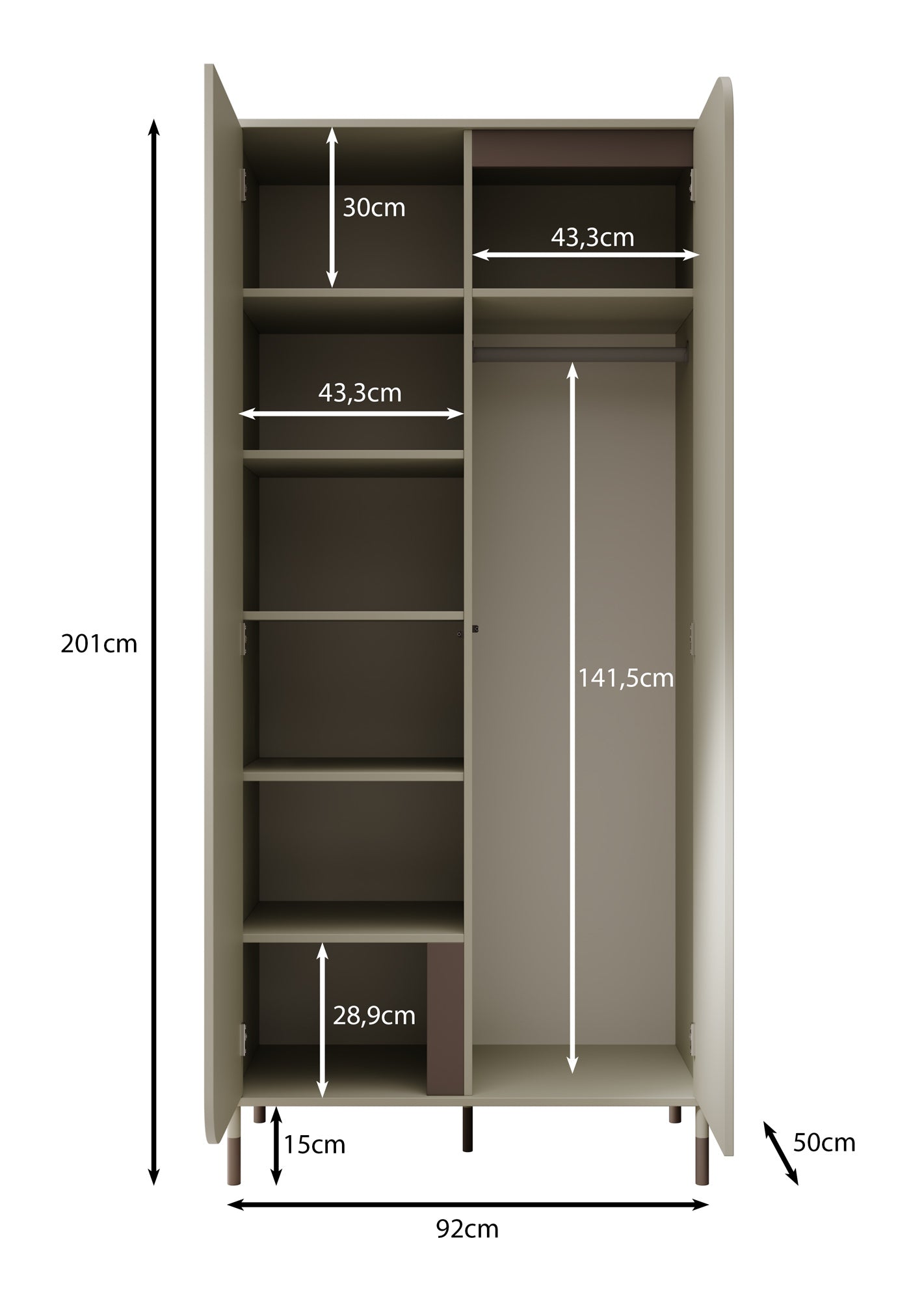 Hill - Kledingkast 2-deurs - Beige - 92x50x201 cm