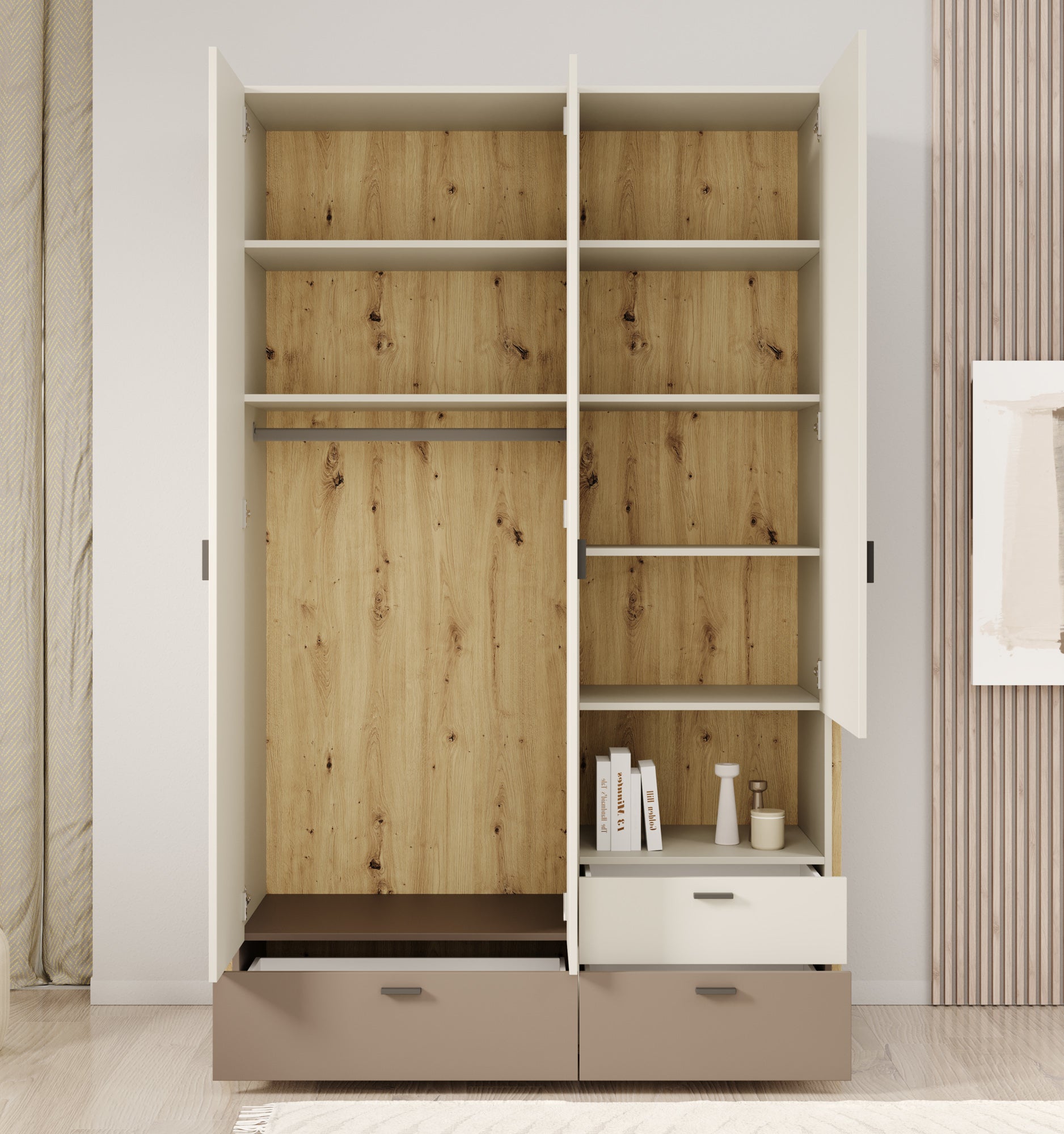 Livingston - Kledingkast 3-deurs - Beige - 135x51x210 cm