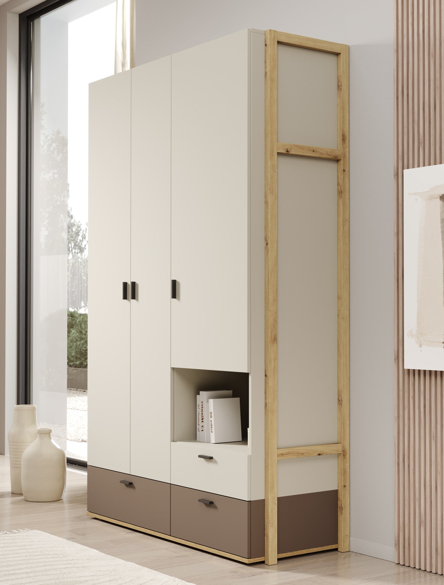 Livingston - Kledingkast 3-deurs - Beige - 135x51x210 cm