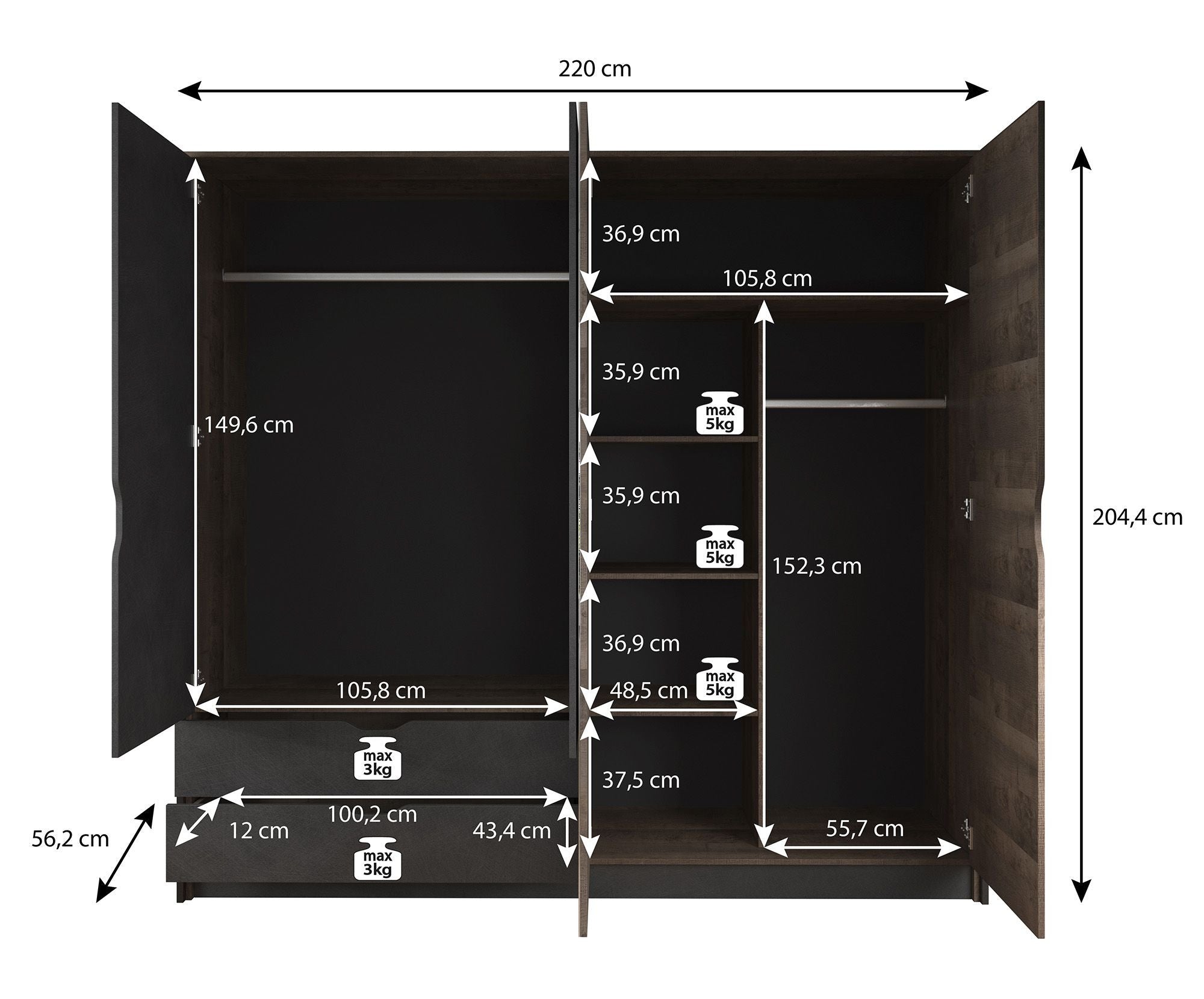 Acasia - Slaapkamer - Grijs/Eiken - 160x200 cm