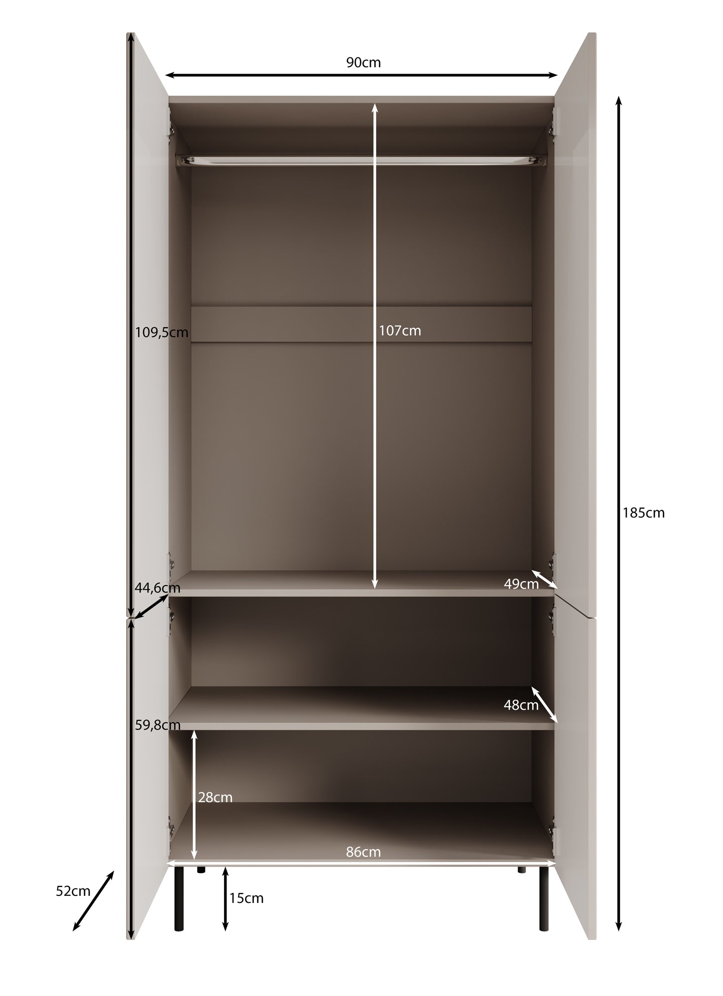 Alex - Kledingkast 4-deurs - Beige - 90x52x185 cm