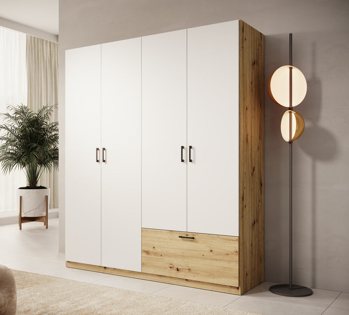 Audrey - Kledingkast 4-deurs - Wit - 180x54x210 cm