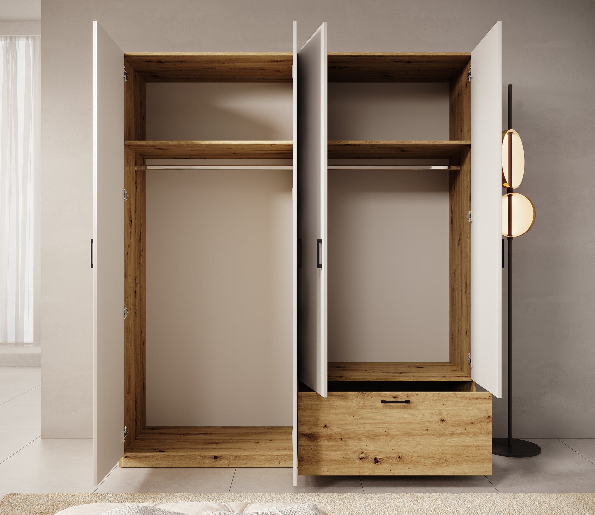 Audrey - Kledingkast 4-deurs - Wit - 180x54x210 cm