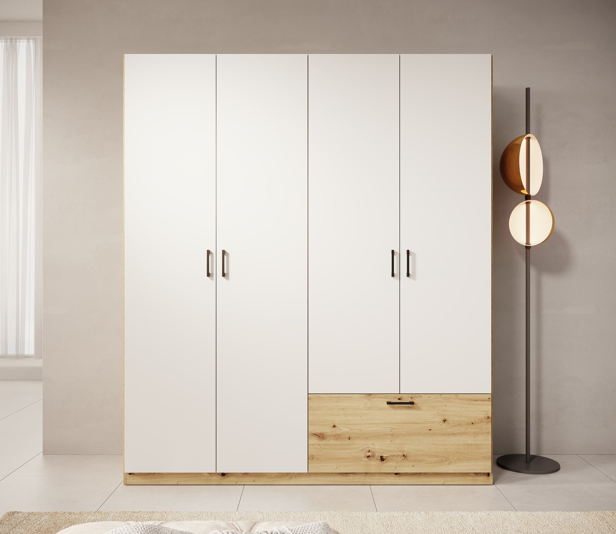Audrey - Kledingkast 4-deurs - Wit - 180x54x210 cm
