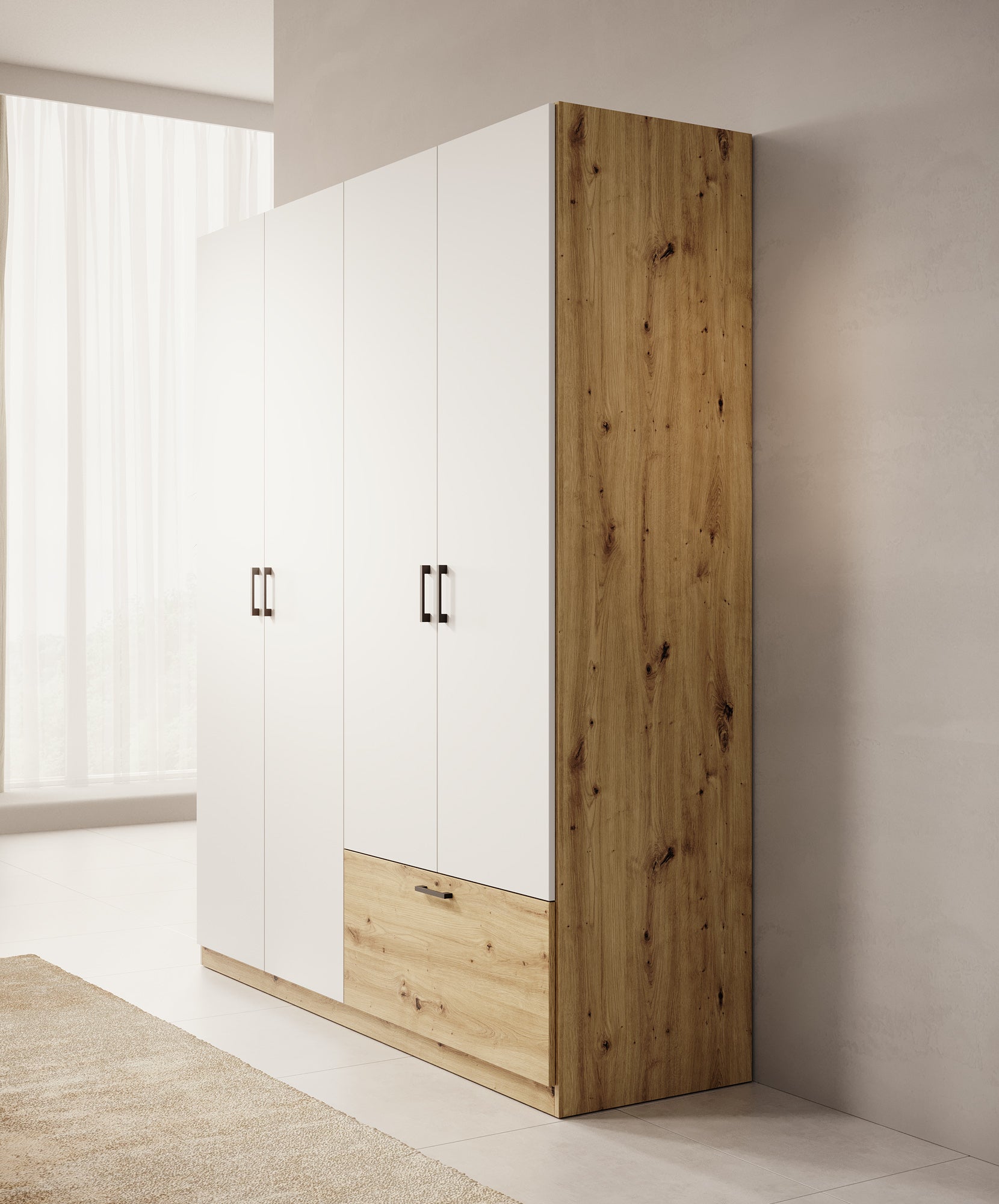 Audrey - Kledingkast 4-deurs - Wit - 180x54x210 cm