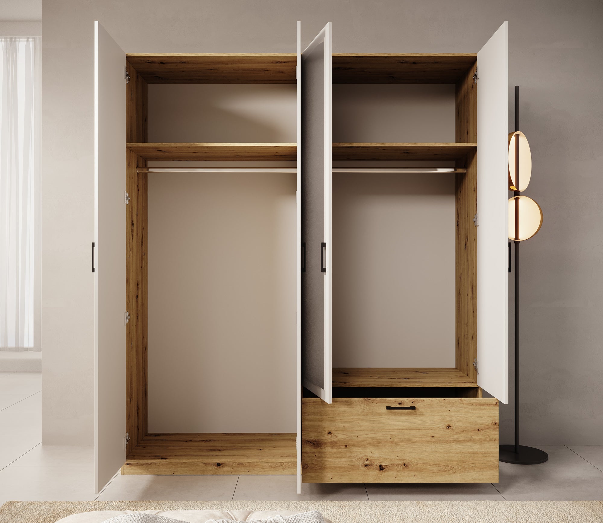 Audrey - Kledingkast 4-deurs en spiegel - Wit - 180x54x210 cm