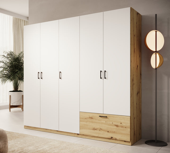 Audrey - Kledingkast 5-deurs - Wit - 225x54x210 cm