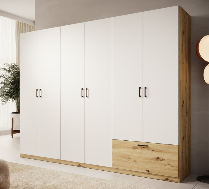 Audrey - Kledingkast 6-deurs - Wit - 270x54x210 cm