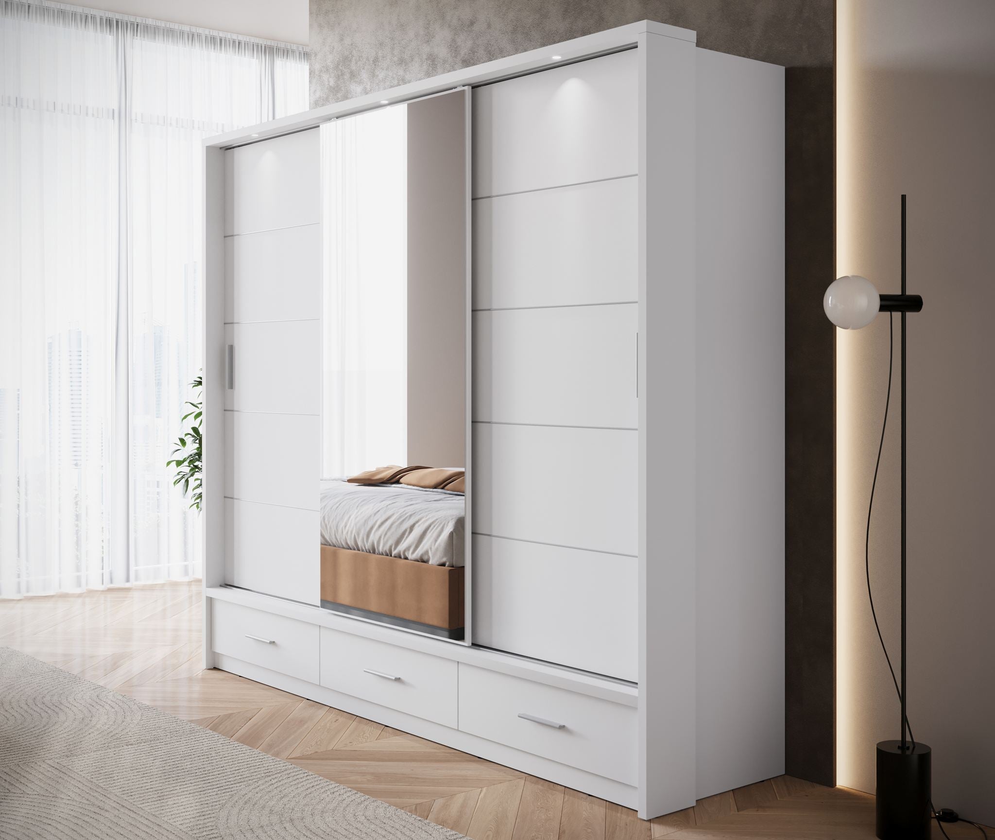 Autumn - Kledingkast met 3 schuifdeuren - Wit - 250x63x215 cm
