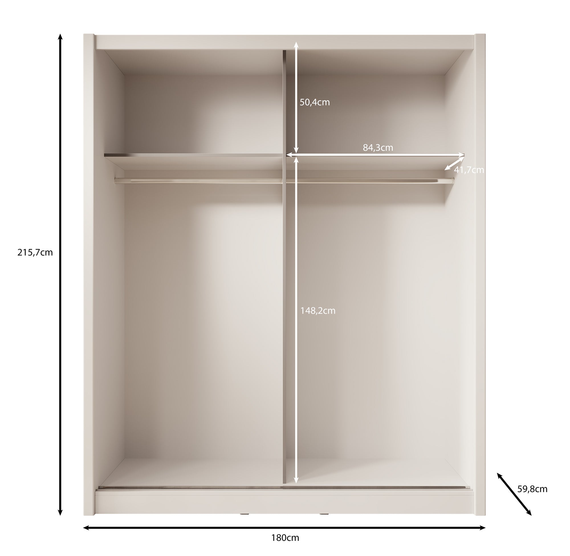 Azul - Kledingkast met schuifdeuren - Wit - 180x60x216 cm