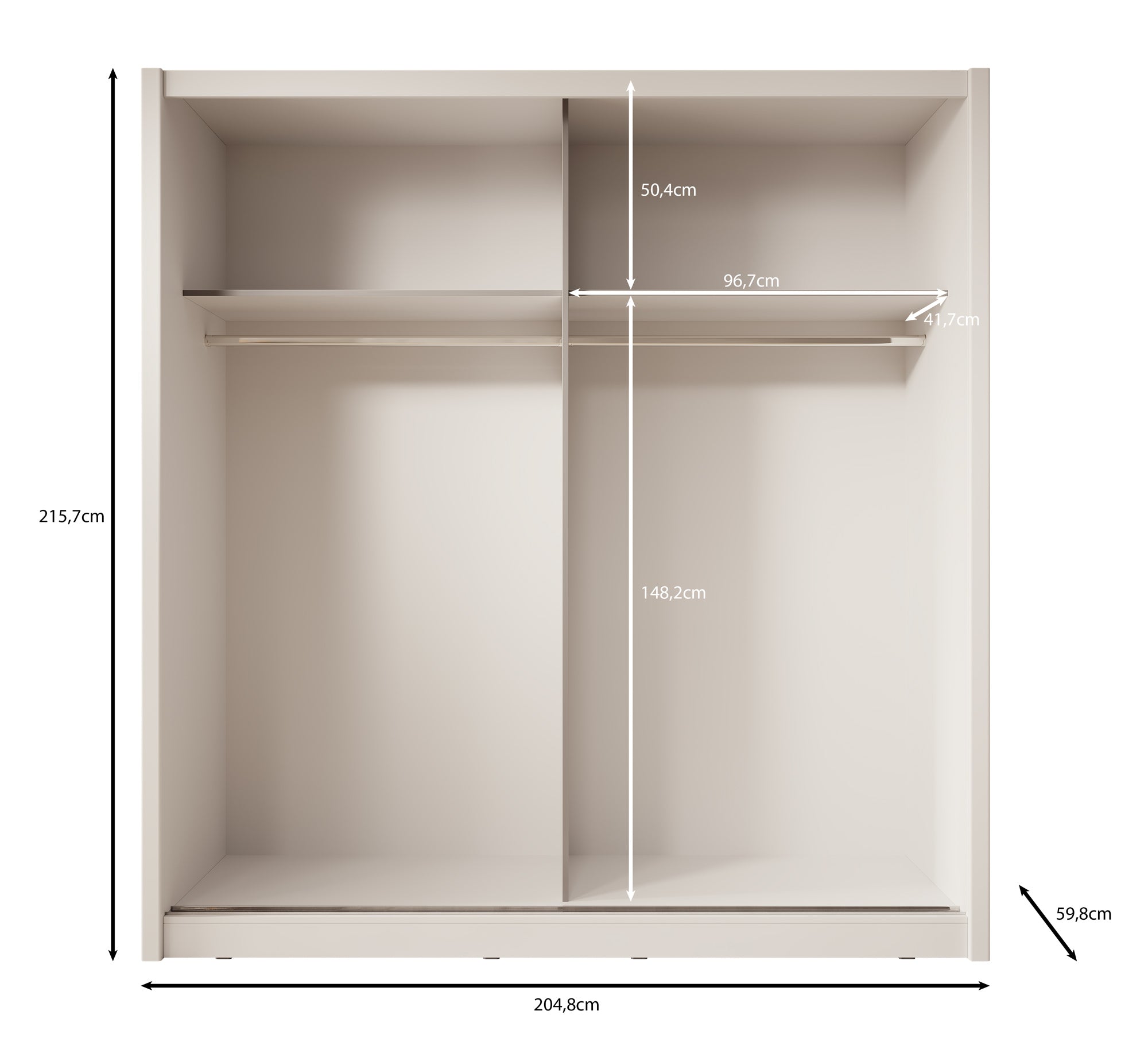 Azul - Kledingkast met schuifdeuren - Wit - 205x60x216 cm