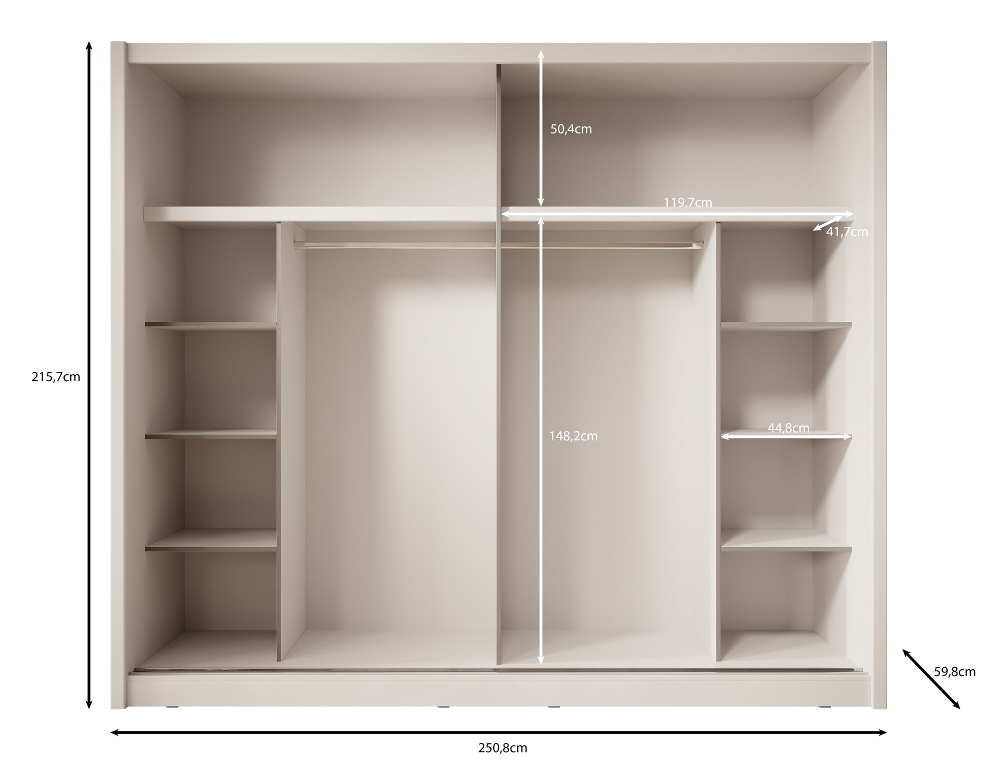 Azul - Kledingkast met schuifdeuren - Beige - 251x60x216 cm