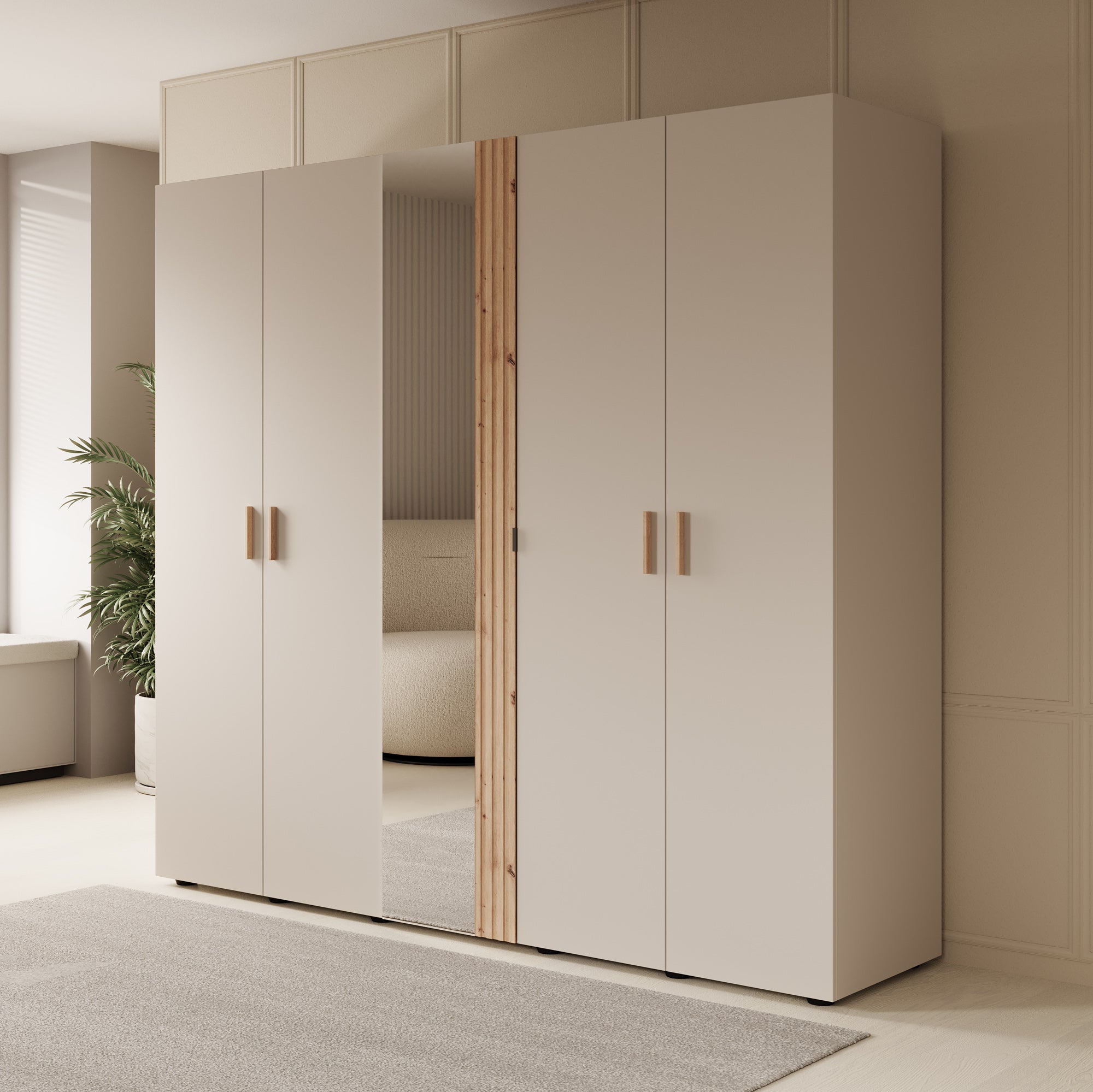 Bahia Kledingkast 5 deurs Beige 224x56x207 Cm Meubella bahia-kledingkast-5-deurs-beige-224x56x207-cm-meubella