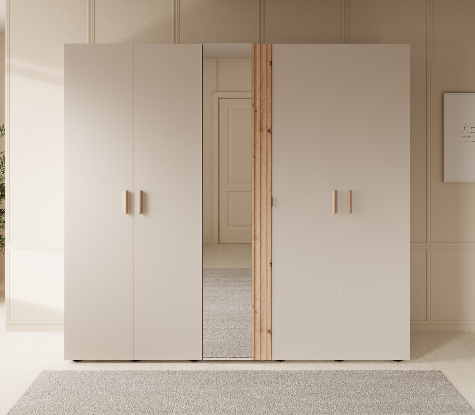 Bahia - Kledingkast 5-deurs - Beige - 224x56x207 cm