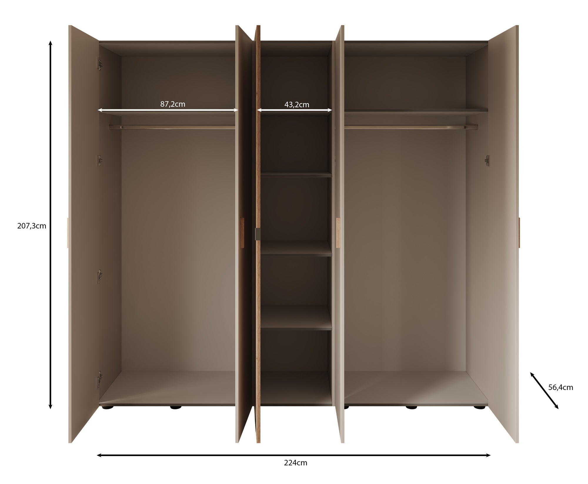 Bahia - Kledingkast 5-deurs - Beige - 224x56x207 cm